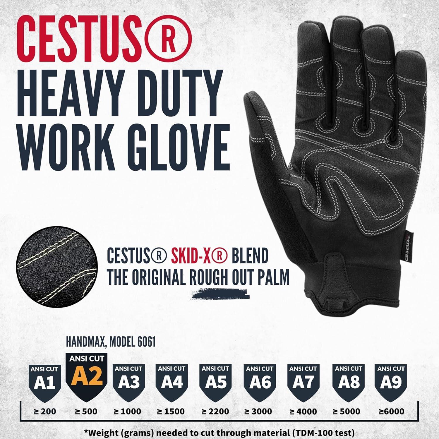 Guantes de Trabajo Pesados Cestus HandMax, Negro, Grande