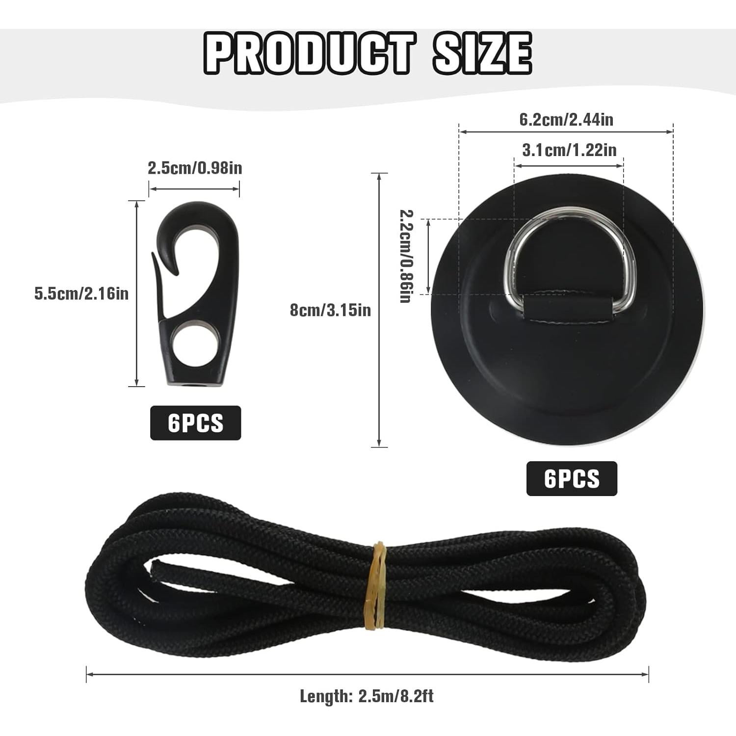 Yetaha Kit de Anclaje 6 Anillos D Acero Inoxidable y Cuerda 2.5m