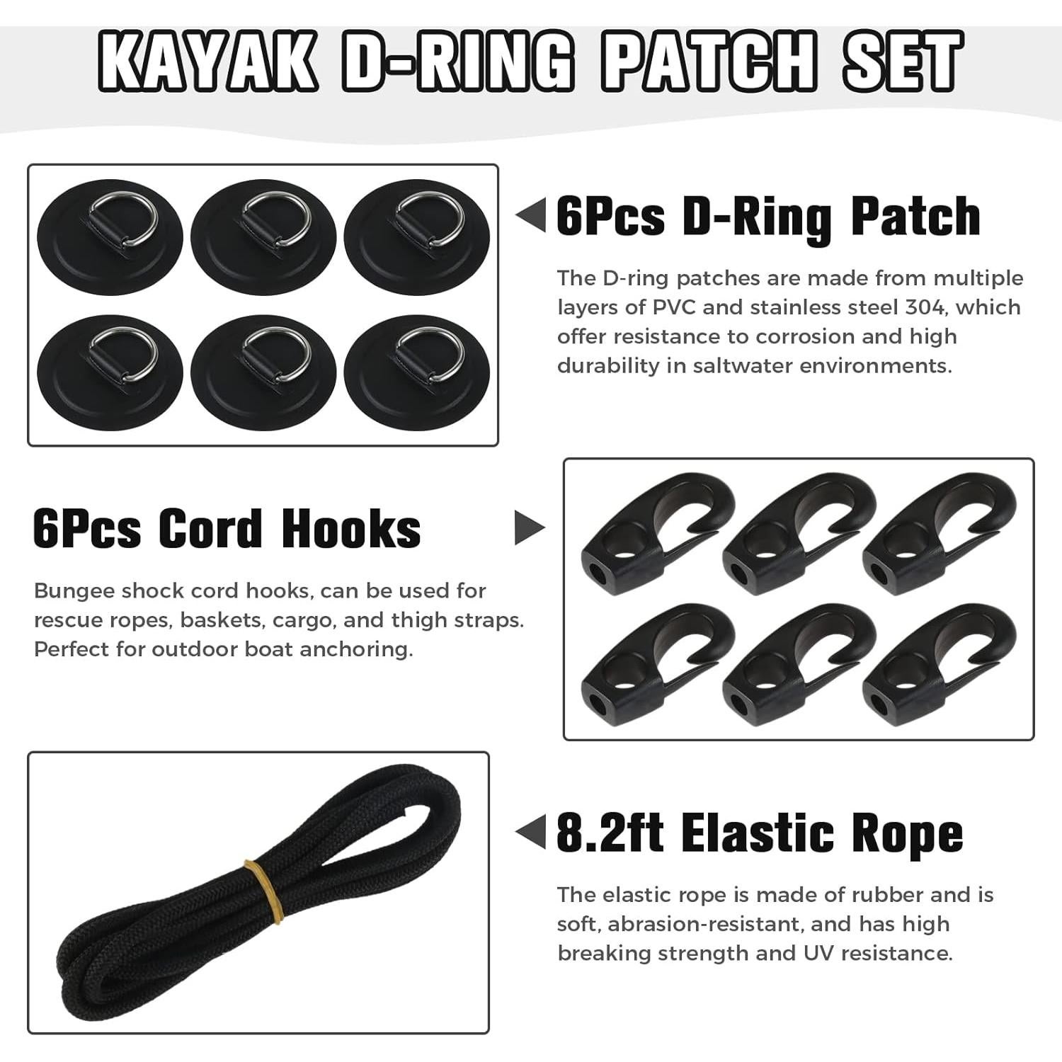 Yetaha Kit de Anclaje 6 Anillos D Acero Inoxidable y Cuerda 2.5m