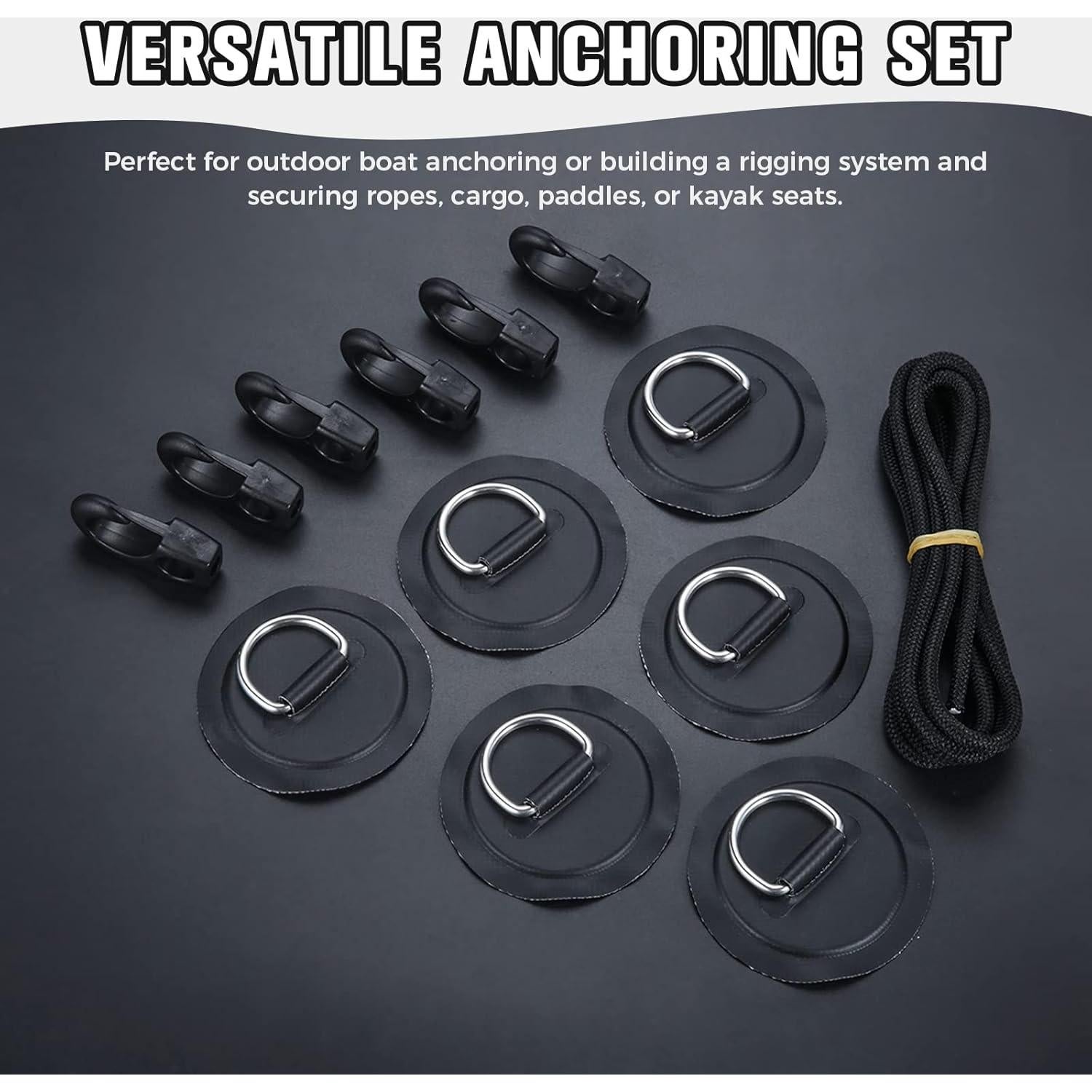 Yetaha Kit de Anclaje 6 Anillos D Acero Inoxidable y Cuerda 2.5m