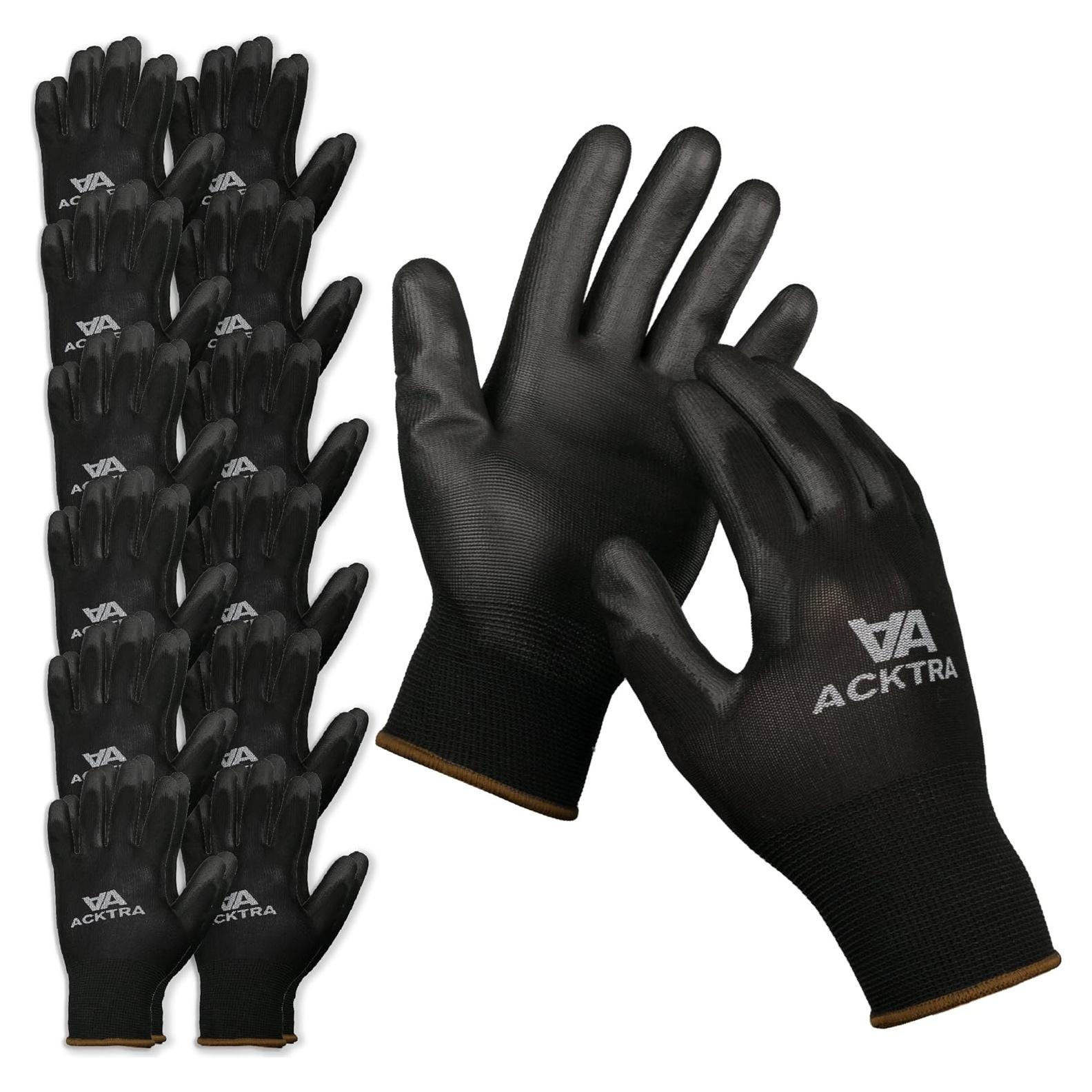 Guantes de Trabajo ACKTRA PU Ultra Delgados 12 Pares X-Grande