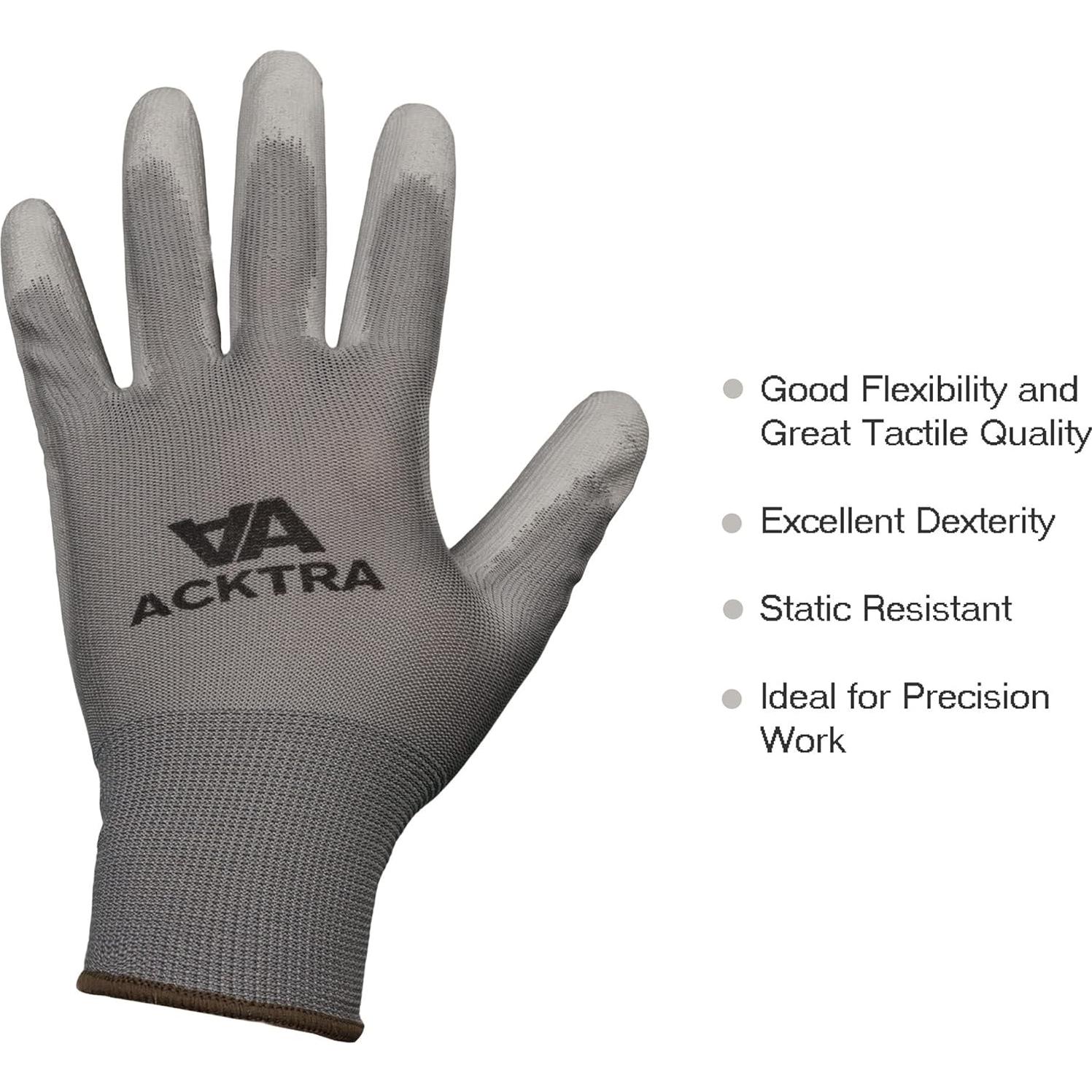 Guantes de Trabajo ACKTRA PU Ultra Delgados 12 Pares X-Grande