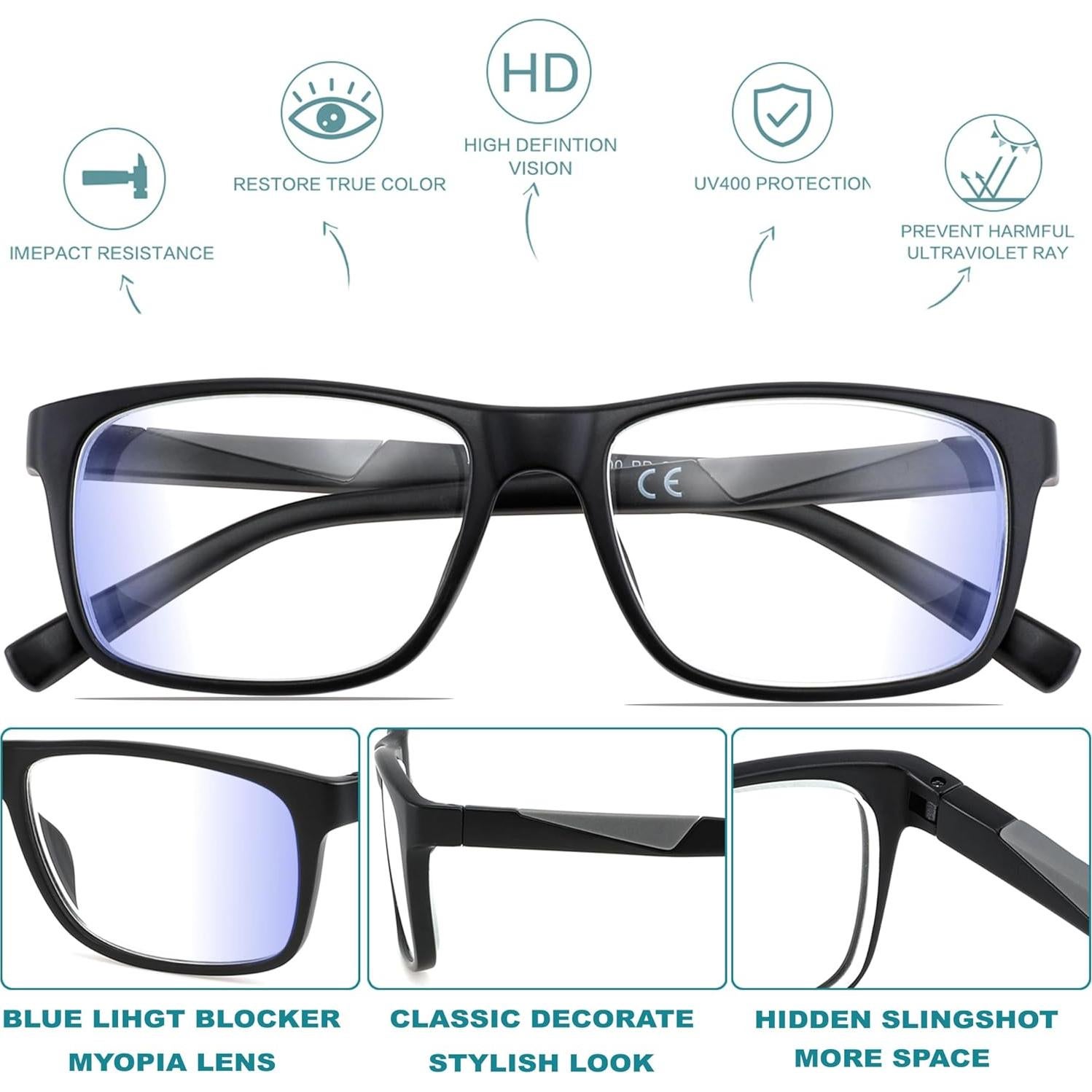 Gafas de Distancia Jcuangr con Bloqueo de Luz Azul - Negro