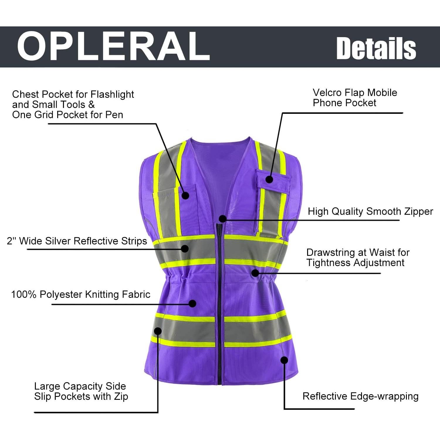 Chaleco Reflectante OPLERAI para Mujeres 5XL Alta Visibilidad