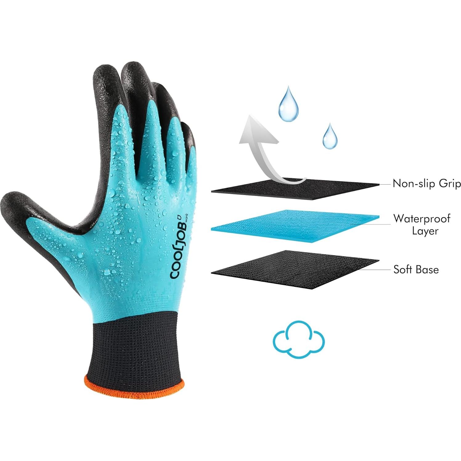 Guantes de Jardinería COOLJOB Impermeables Talla Grande 2 Pares