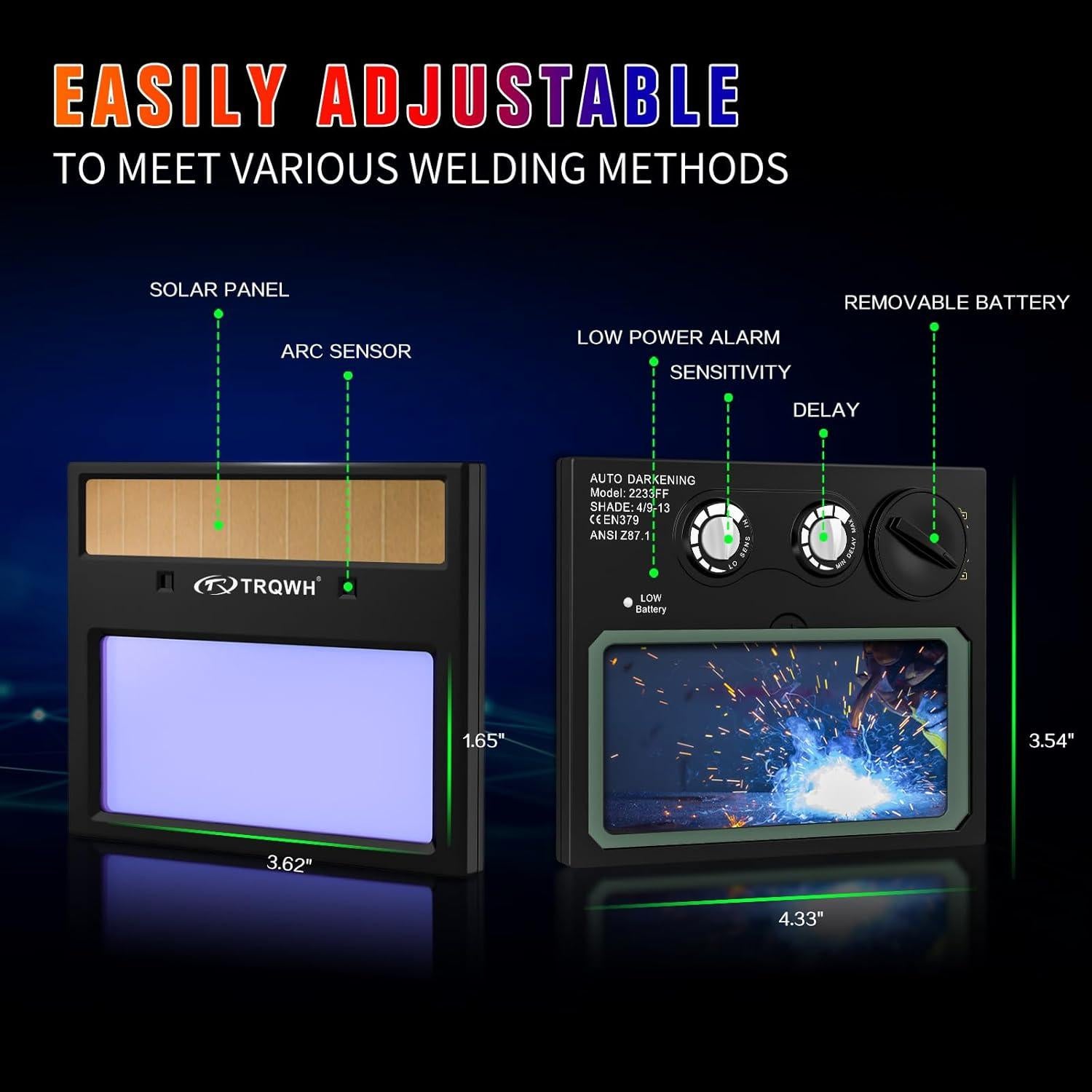 Casco de Soldadura TRQWH HD80 Solar Automático 9-13