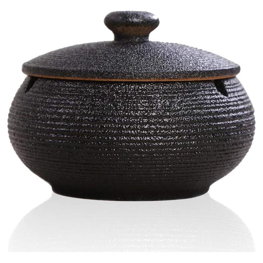 Cenicero de Cerámica Lependor Negro a Prueba de Viento 11.5 cm