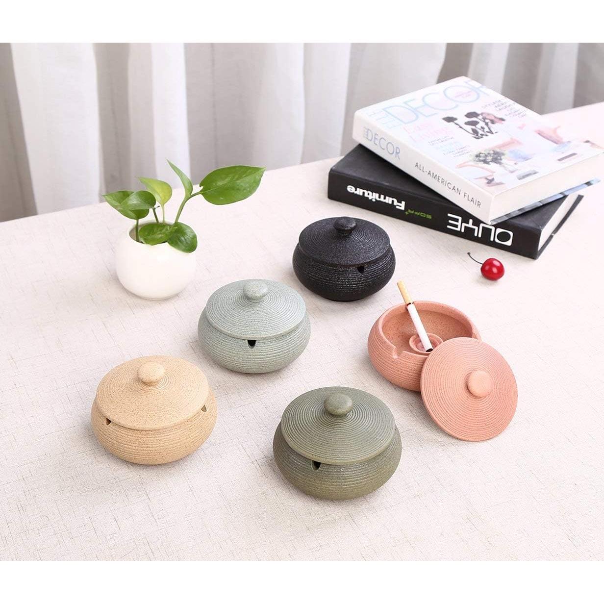 Cenicero de Cerámica Lependor Negro a Prueba de Viento 11.5 cm