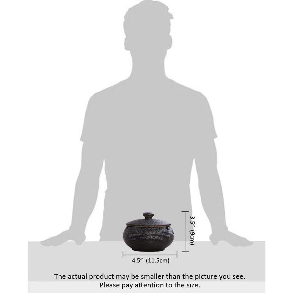 Cenicero de Cerámica Lependor Negro a Prueba de Viento 11.5 cm