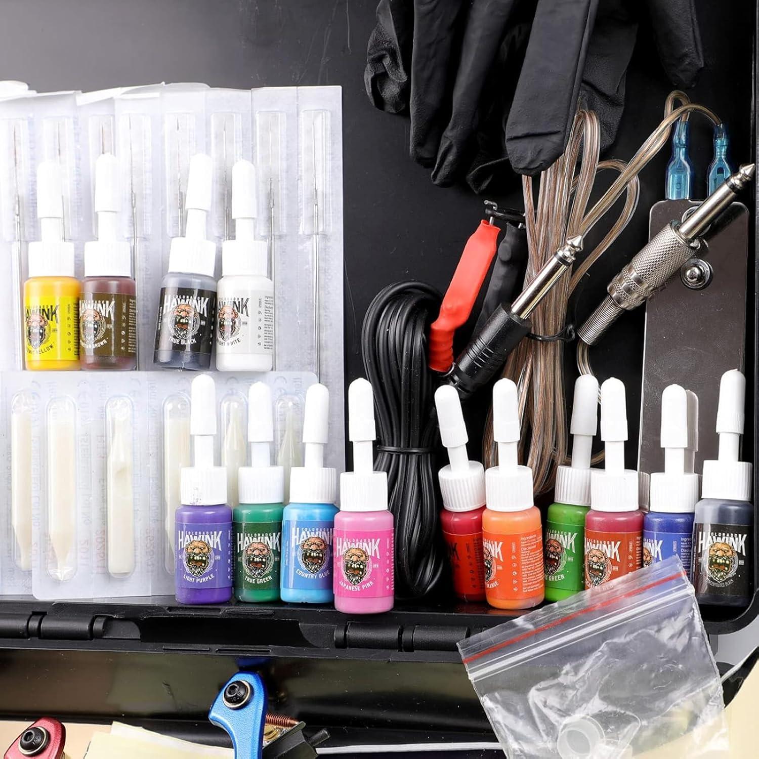 Kit Completo de Tatuaje Hawink 4 Máquinas 14 Tintas y Agujas