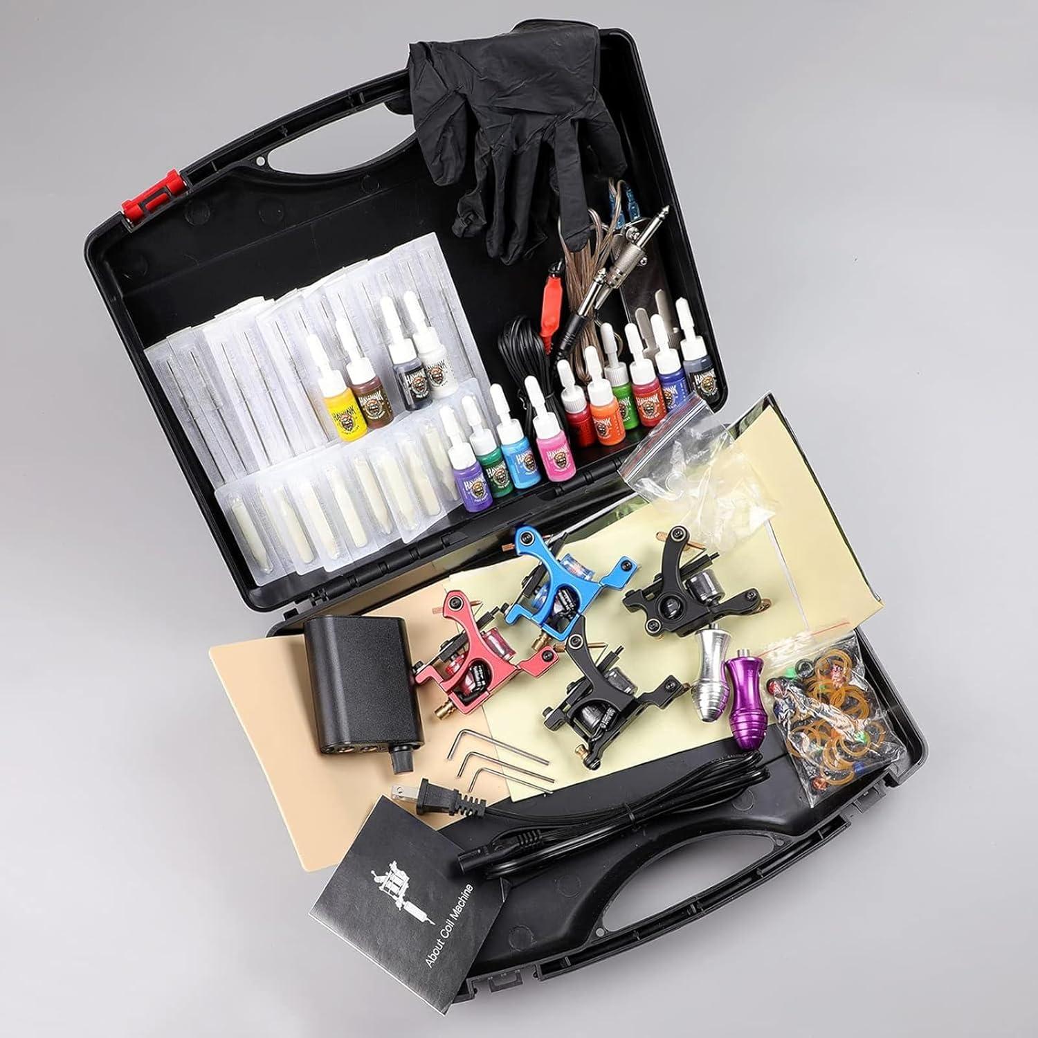 Kit Completo de Tatuaje Hawink 4 Máquinas 14 Tintas y Agujas