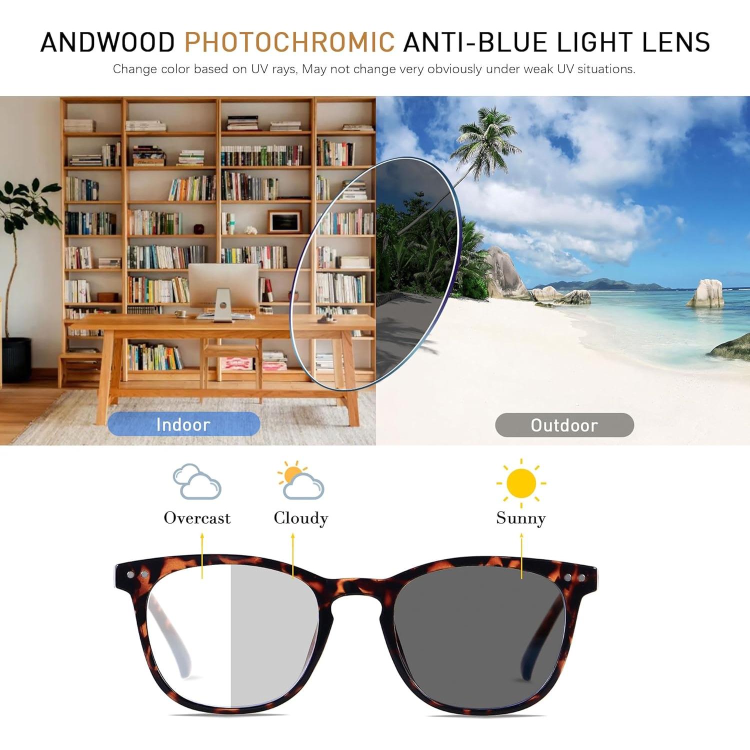 Gafas ANDWOOD fotocromáticas anti-luz azul para adultos