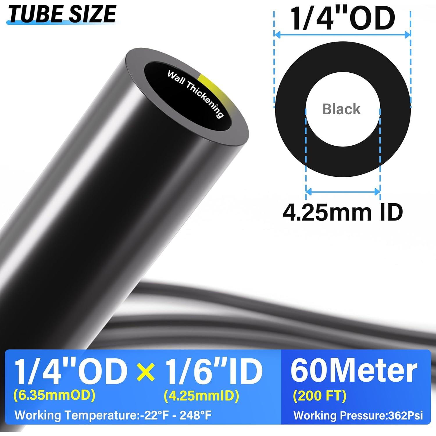 Tubo Neumático TAILONZ 1/4" OD Negro 60 metros