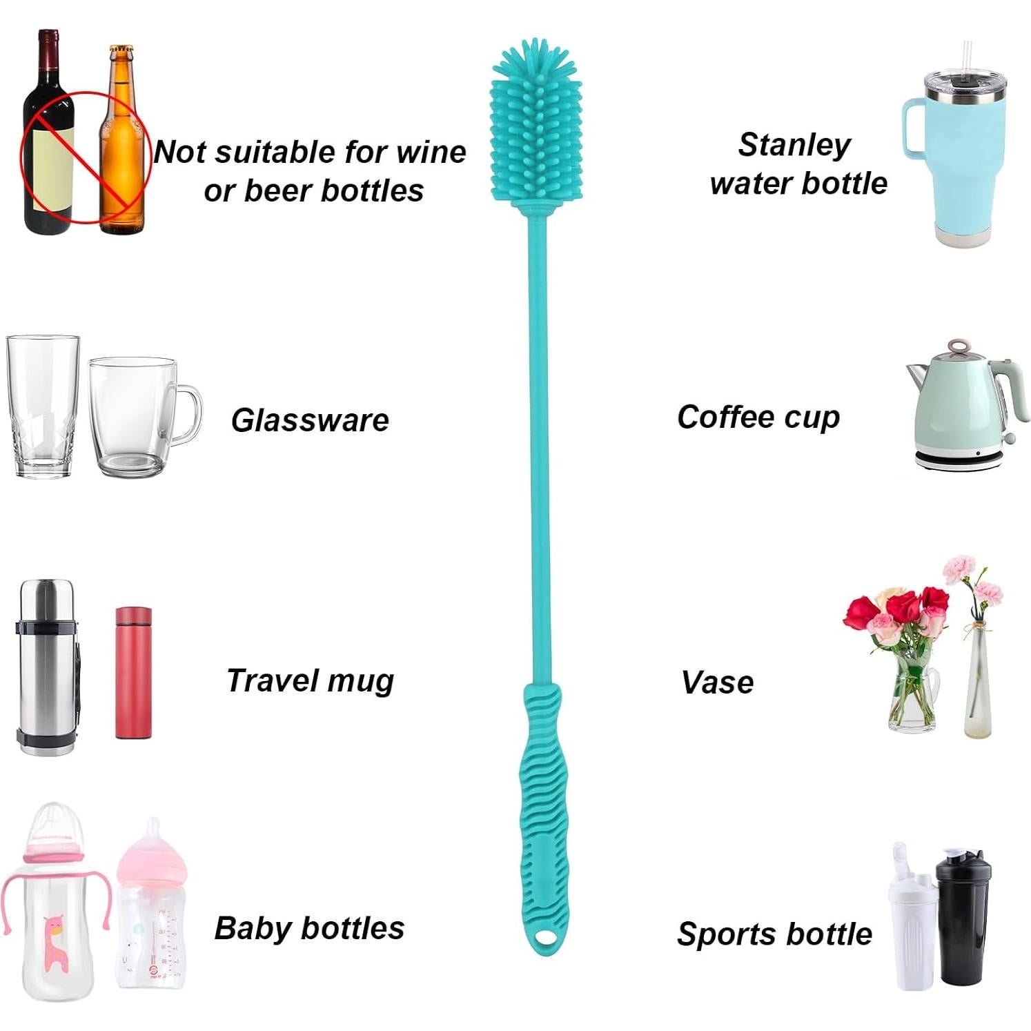 Juego de 3 Cepillos de Silicona PEUTIER para Botellas y Popotes