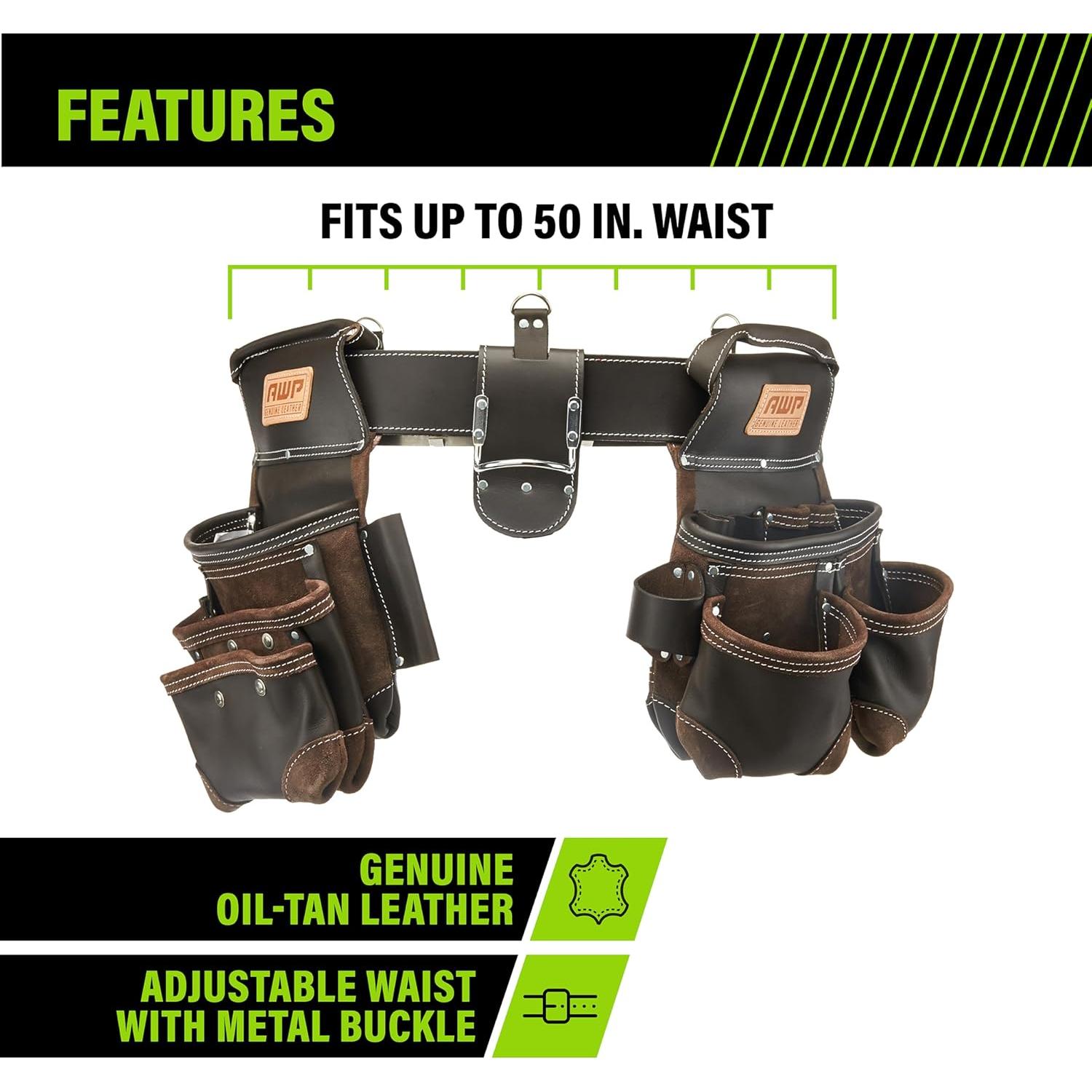 Cinturón de herramientas AWP L-903-1 cuero marrón 18 bolsillos