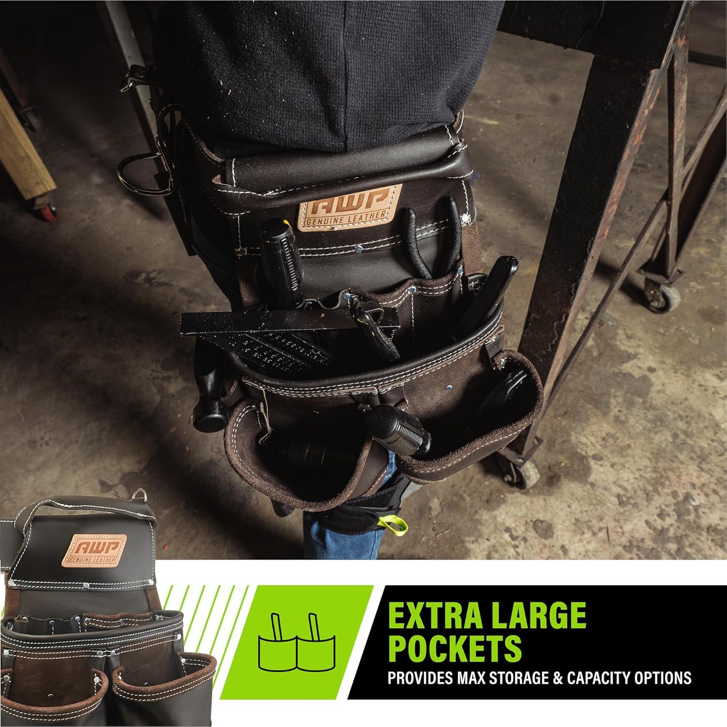 Cinturón de herramientas AWP L-903-1 cuero marrón 18 bolsillos