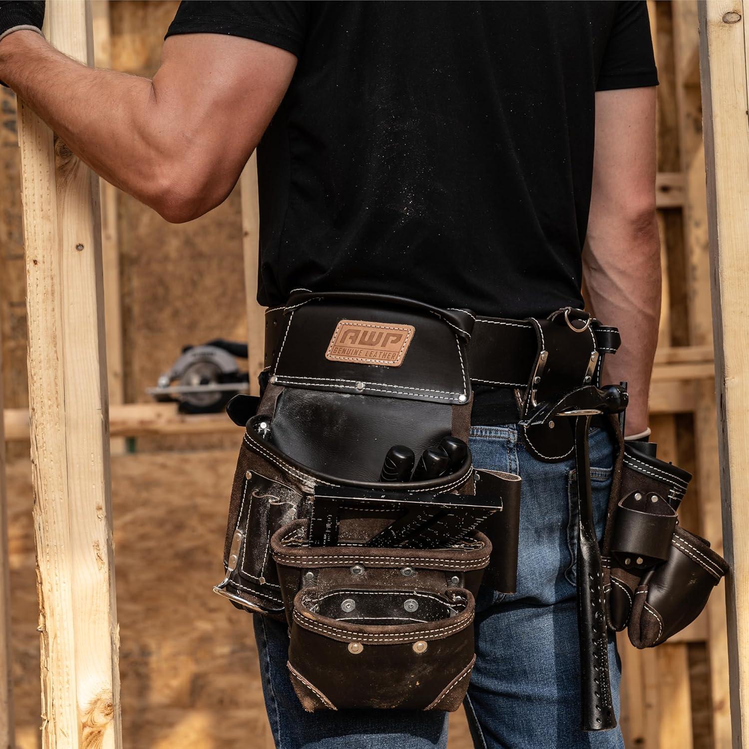 Cinturón de herramientas AWP L-903-1 cuero marrón 18 bolsillos
