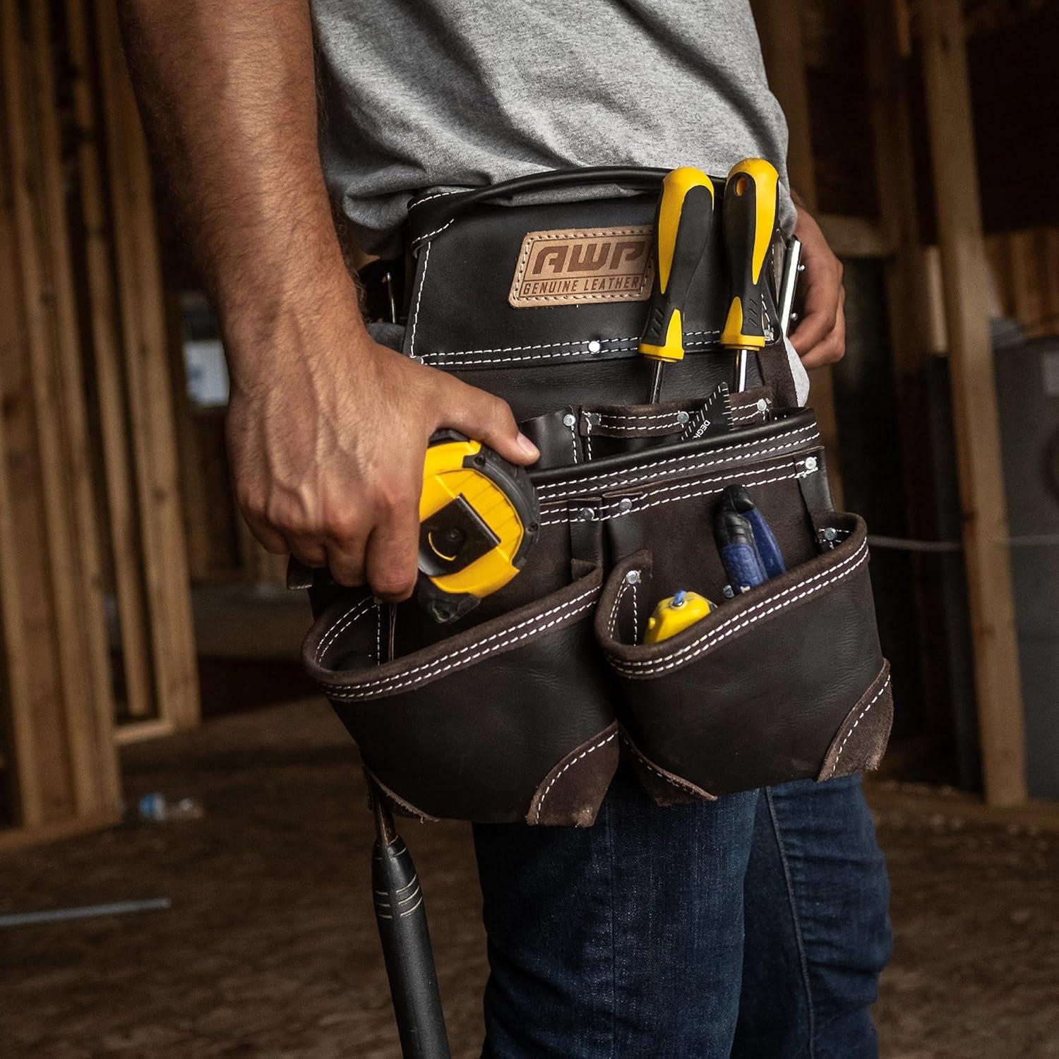 Cinturón de herramientas AWP L-903-1 cuero marrón 18 bolsillos
