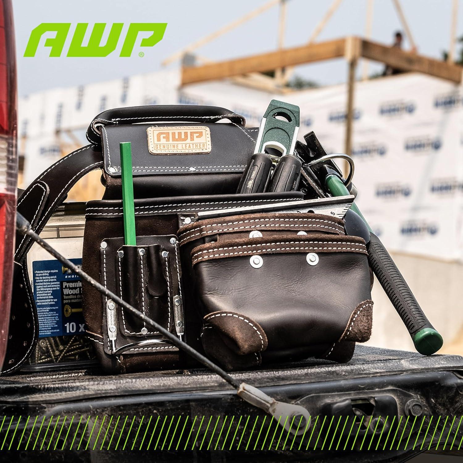 Cinturón de herramientas AWP L-903-1 cuero marrón 18 bolsillos