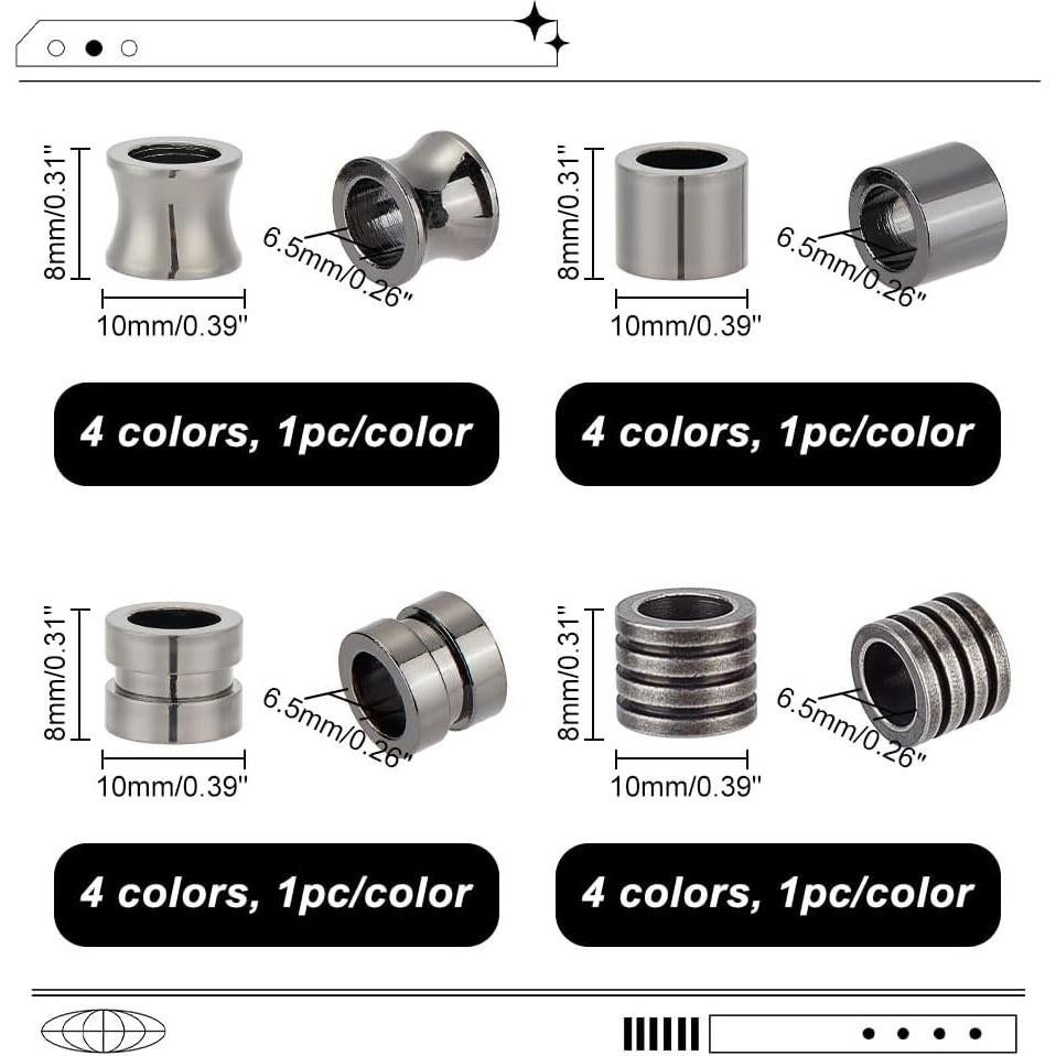 Cuentas de Acero Inoxidable UNICRAFTALE 16 Piezas 4 Colores