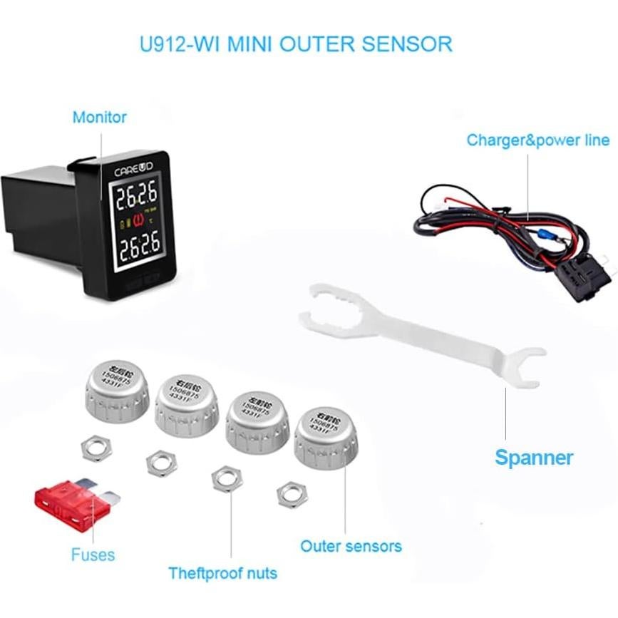 Sistema TPMS HUAHAT U912 Monitoreo Neumáticos 4 Sensores