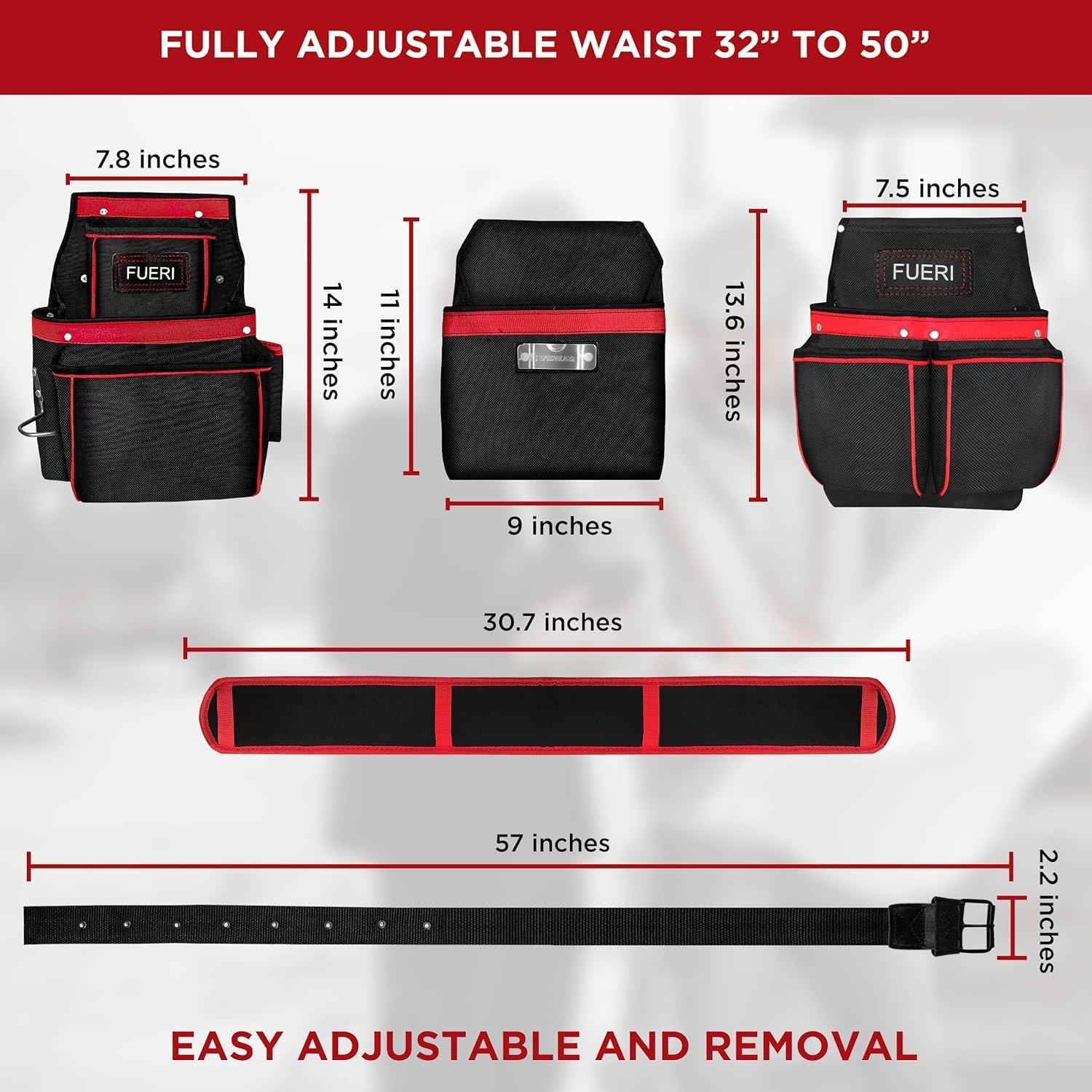 Cinturón de Herramientas FUERI 23 Bolsillos Nylon Negro/Rojo