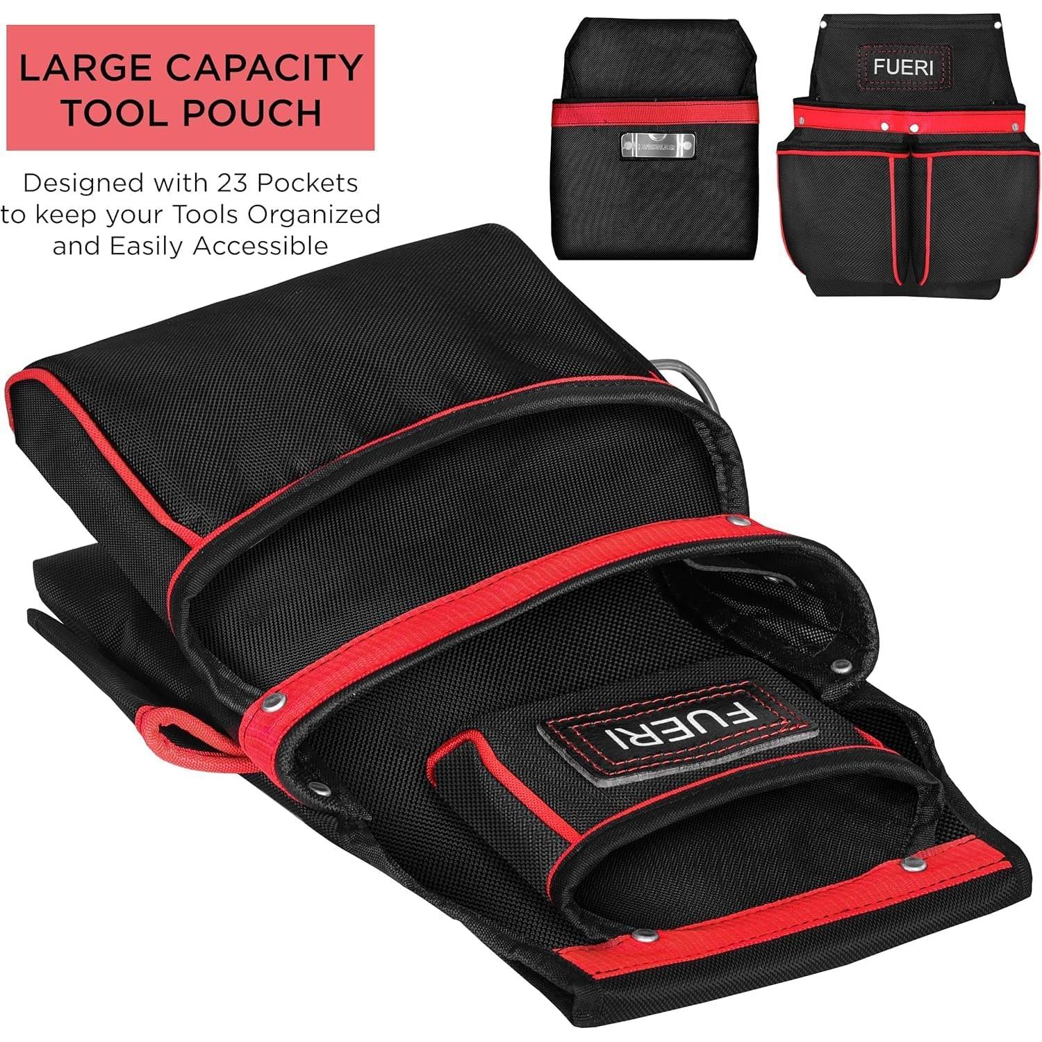 Cinturón de Herramientas FUERI 23 Bolsillos Nylon Negro/Rojo