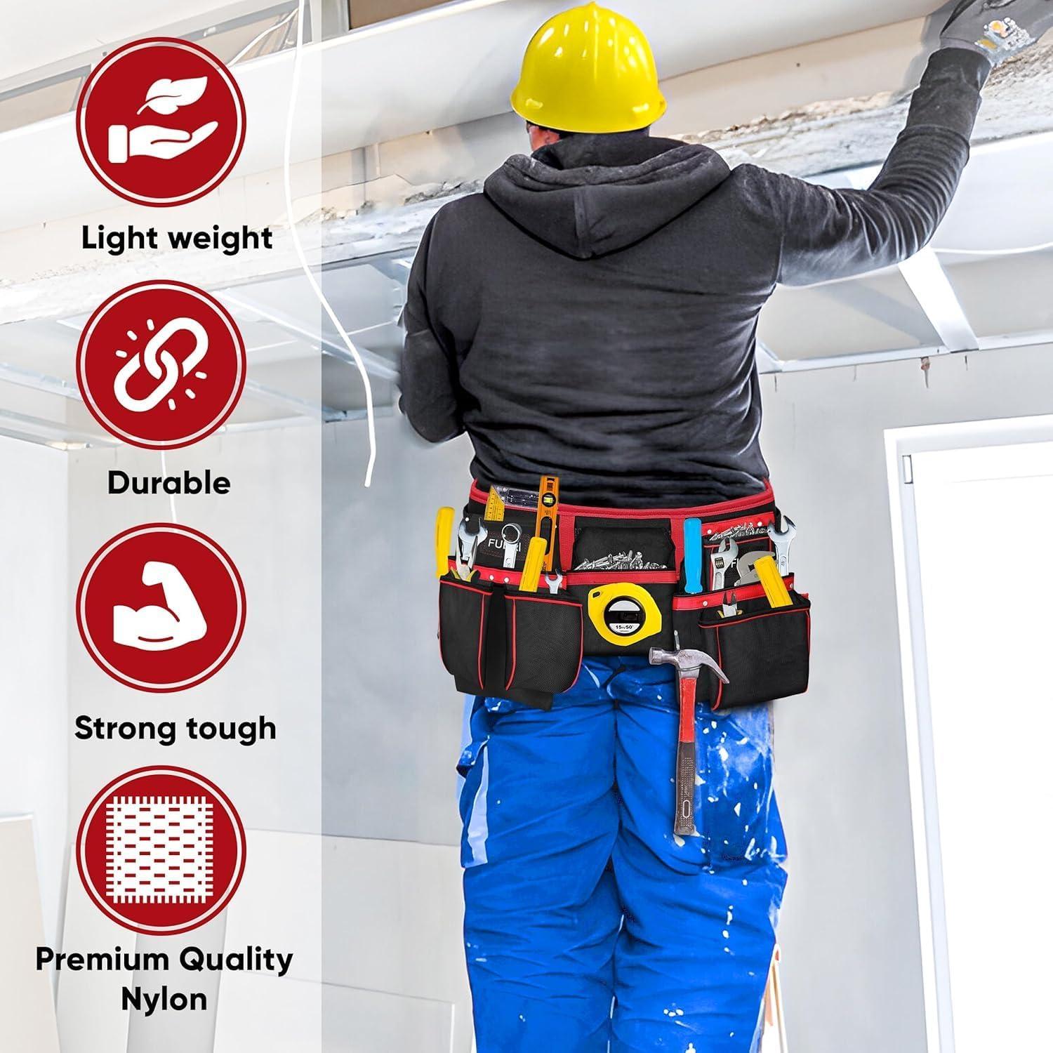 Cinturón de Herramientas FUERI 23 Bolsillos Nylon Negro/Rojo