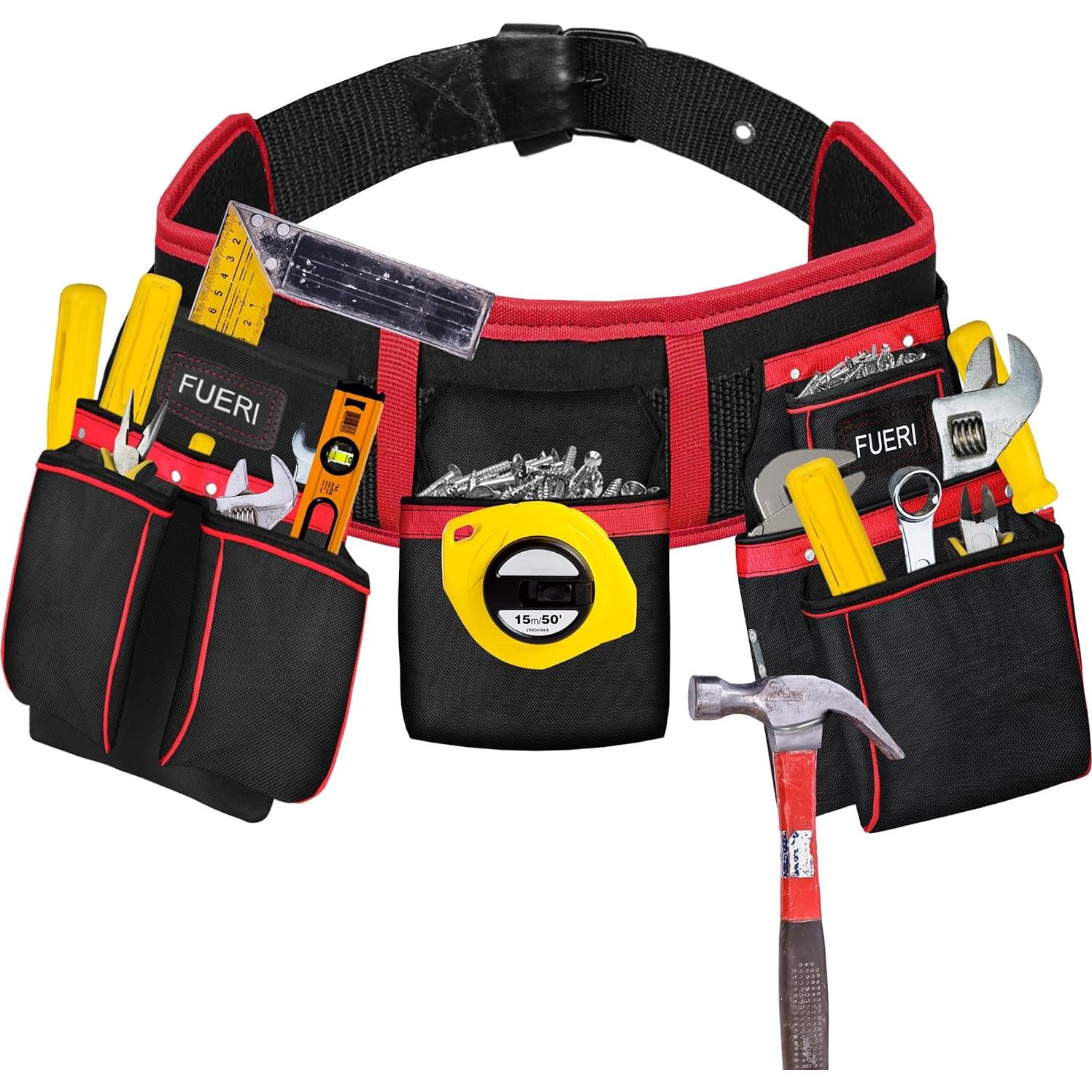 Cinturón de Herramientas FUERI 23 Bolsillos Nylon Negro/Rojo