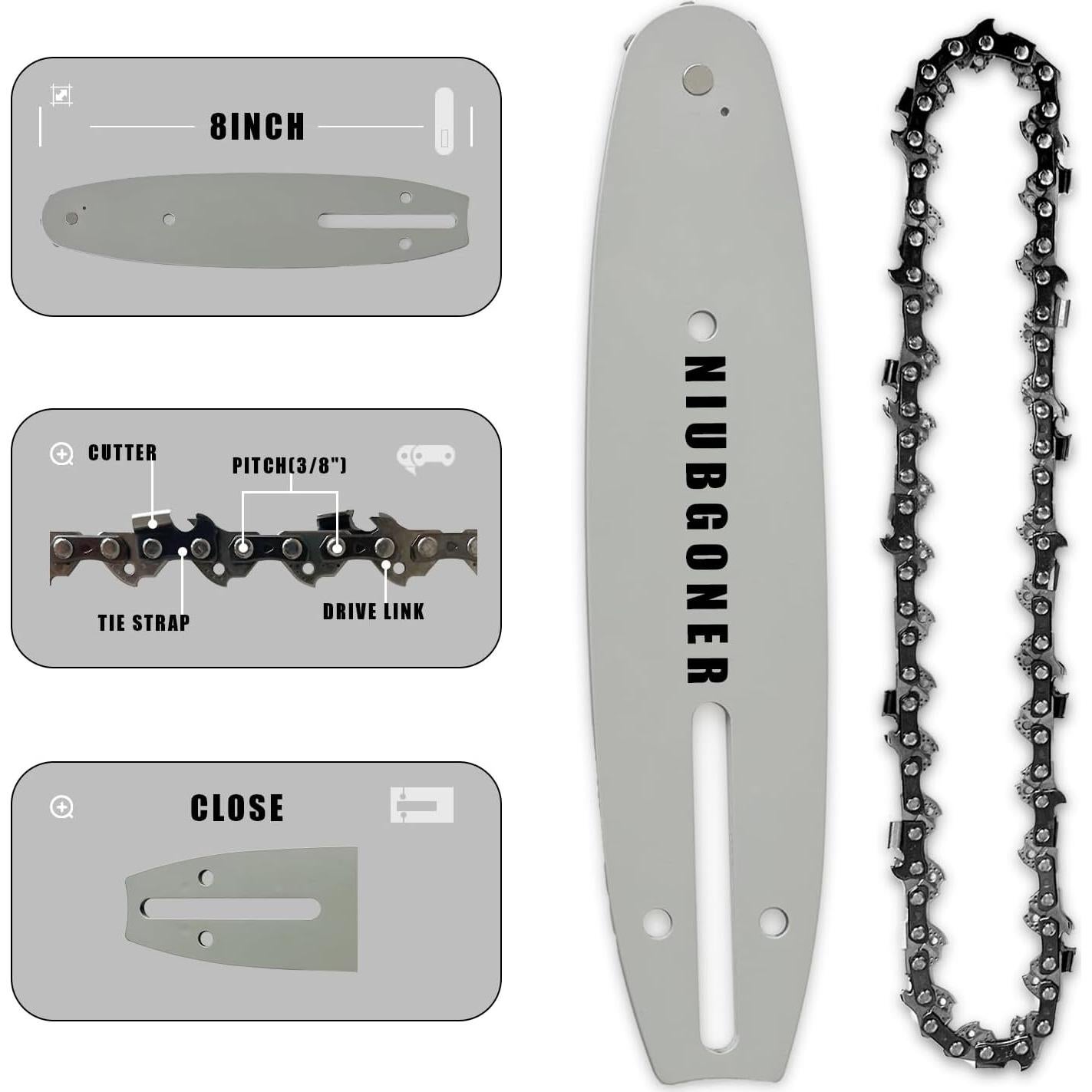 Guía de motosierra 20 cm + 2 cadenas de repuesto NIUBGONER