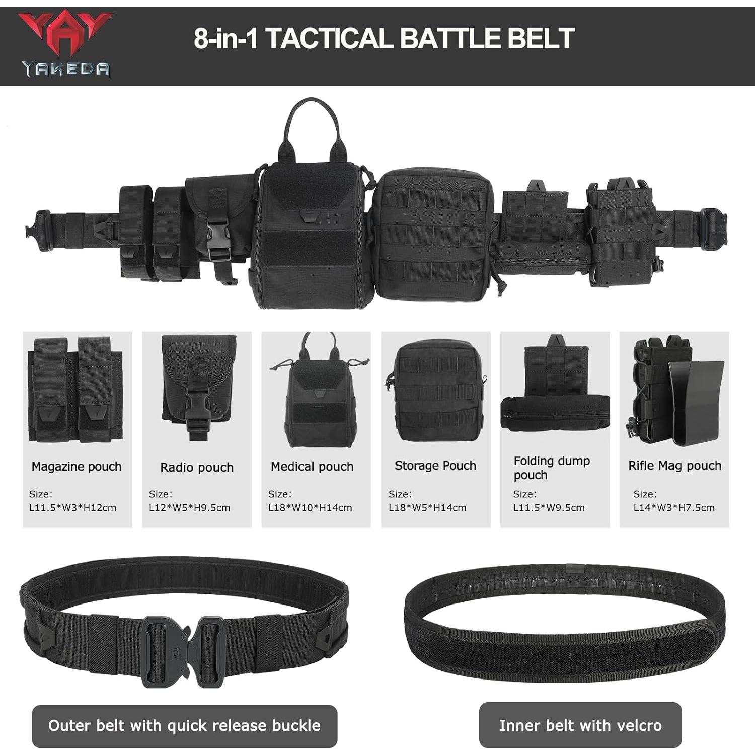 Cinturón Táctico YAKEDA Molle 8-en-1 Ajustable Negro