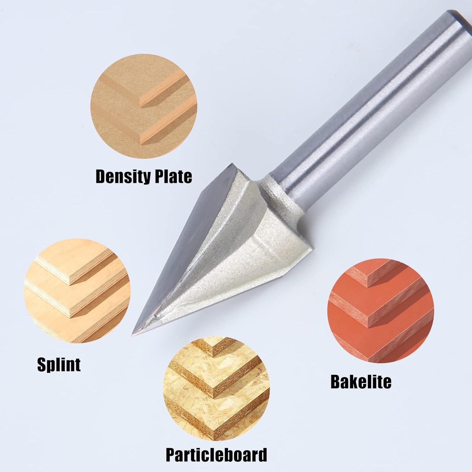 Broca en V 45 Grados HUHAO 1/4" Mango 19/32" Corte CNC Madera