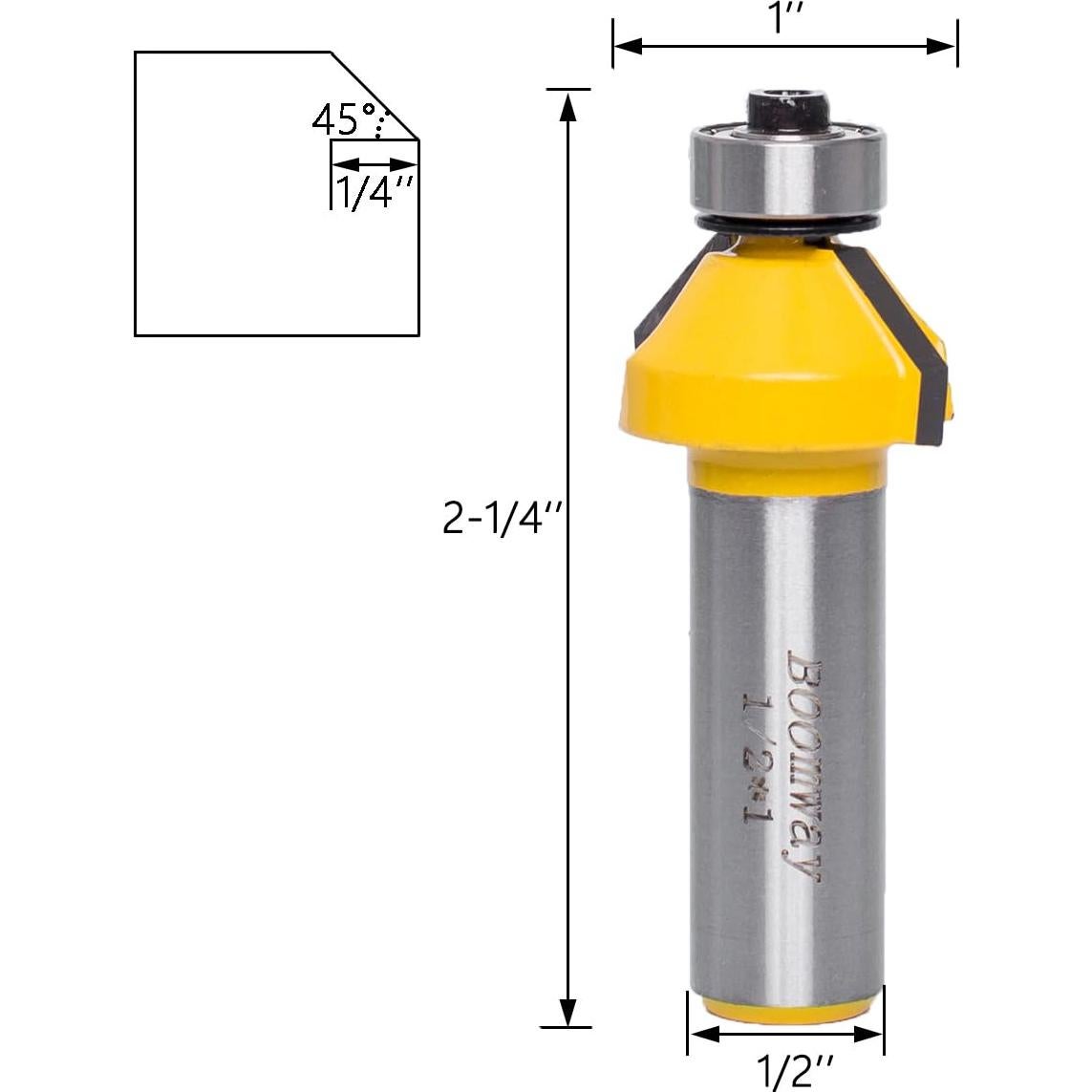 Bit de Router Chaflán Boomway 45° 6.35mm vástago 12.7mm