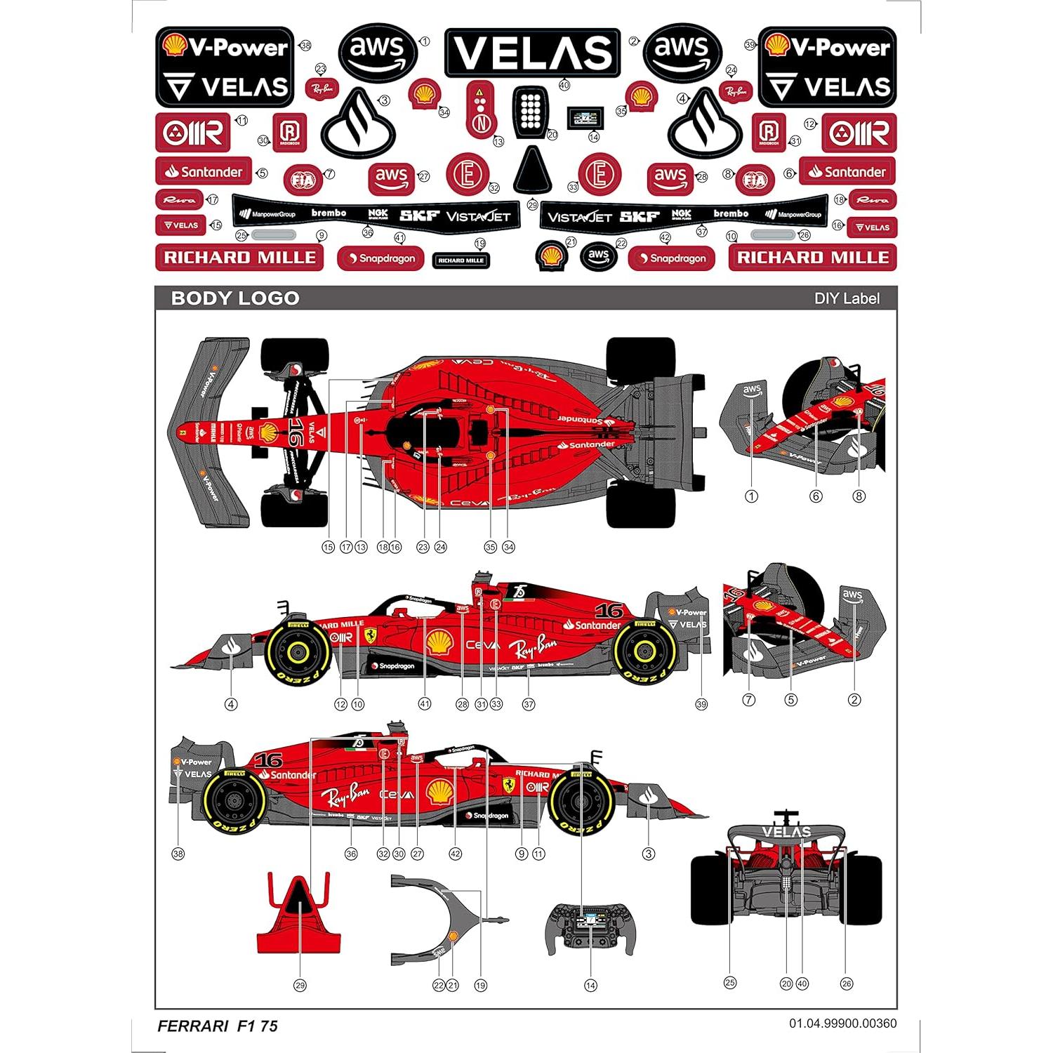 Coche RC Ferrari F1 75 1:12 Voltz Toys 2.4GHz Detallado