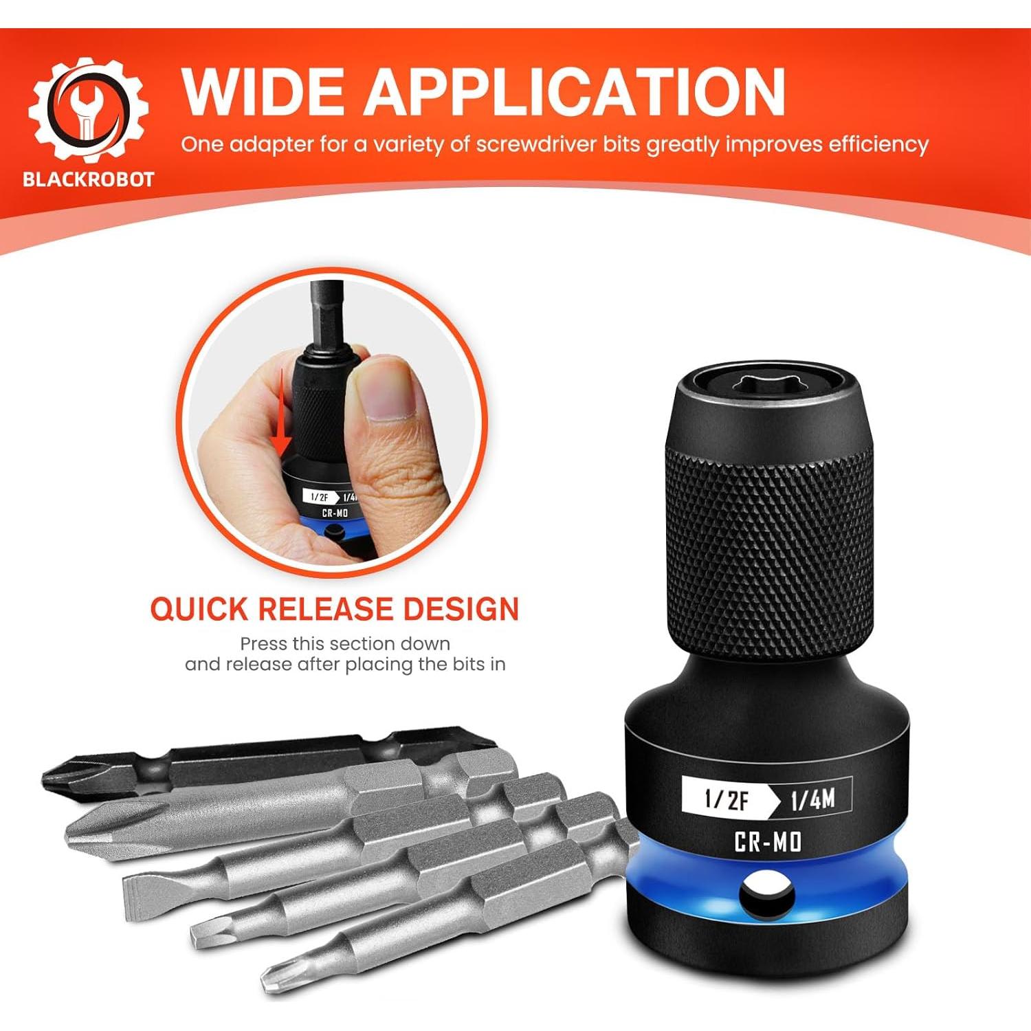 Adaptador de Impacto BLACKROBOT 1/2" a 1/4" Acero CR-MO