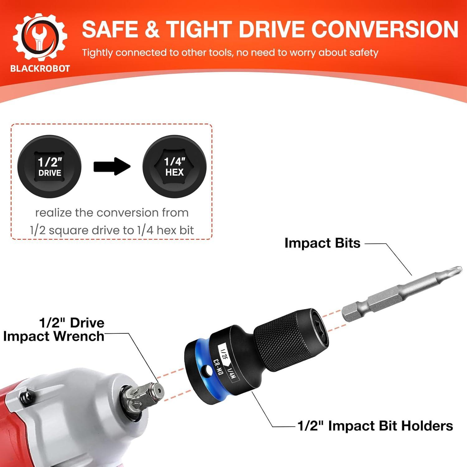 Adaptador de Impacto BLACKROBOT 1/2" a 1/4" Acero CR-MO