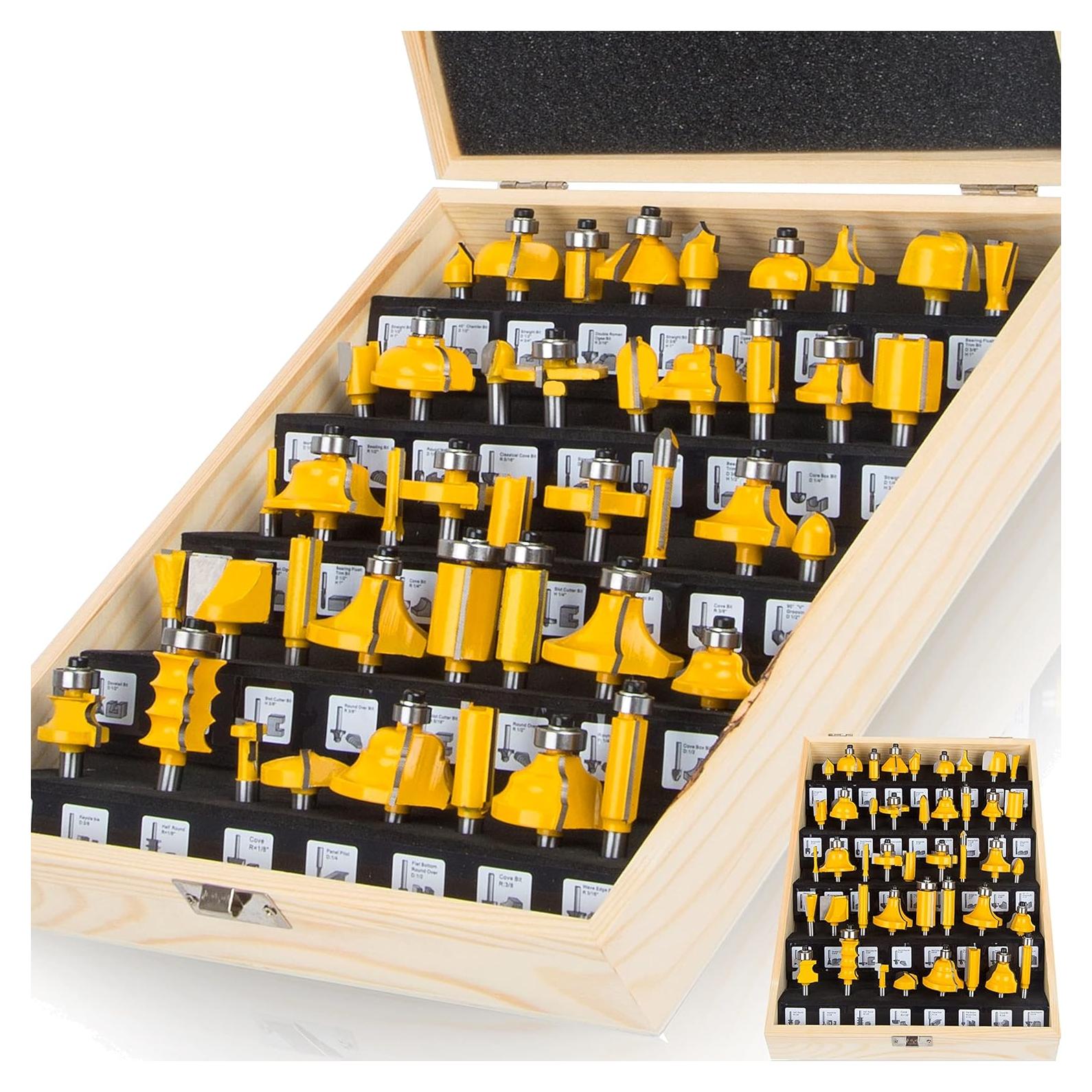 Juego de Brocas de Router OLETBE 43 Piezas 6.35mm Carburo