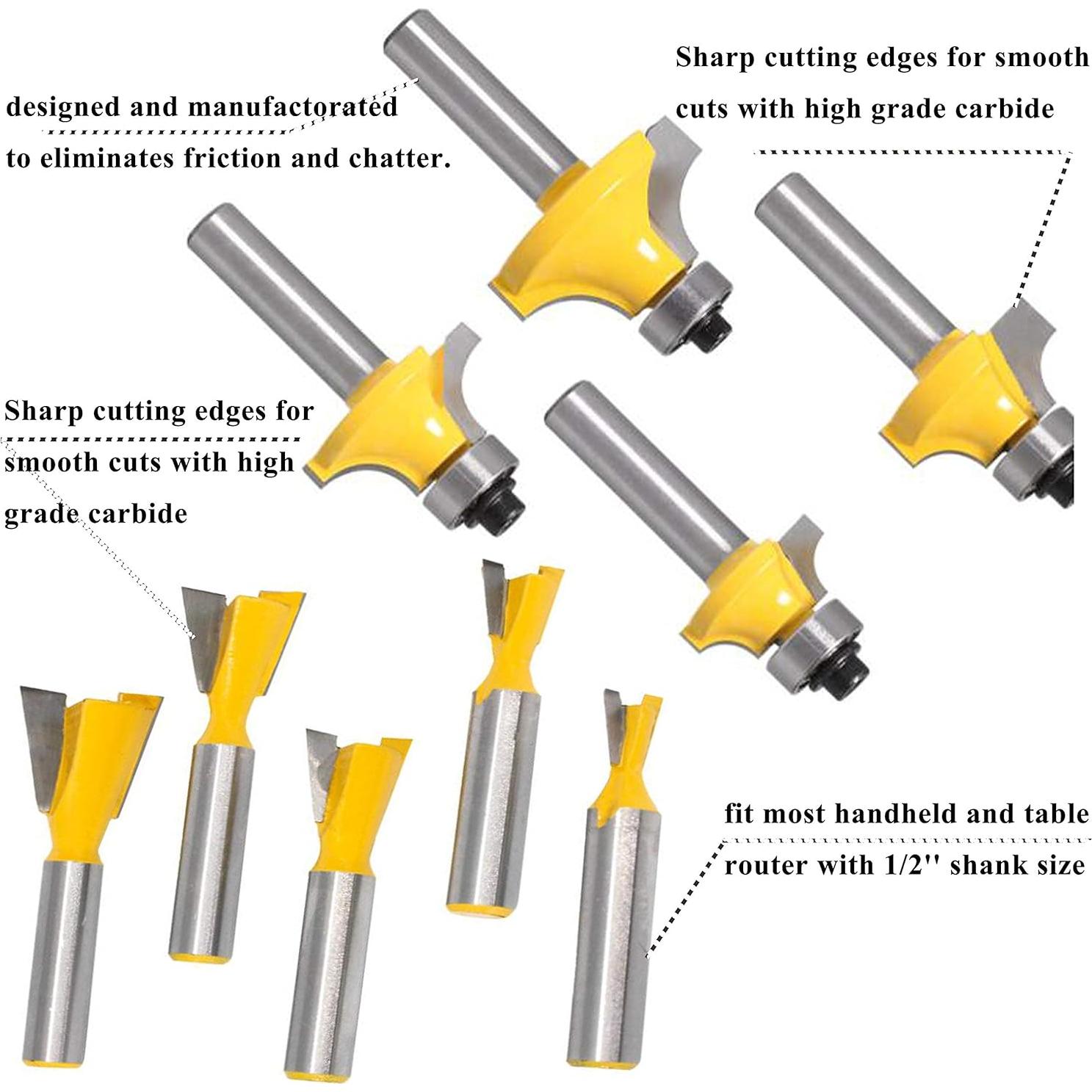 Juego de Brocas de Router OLETBE 43 Piezas 6.35mm Carburo