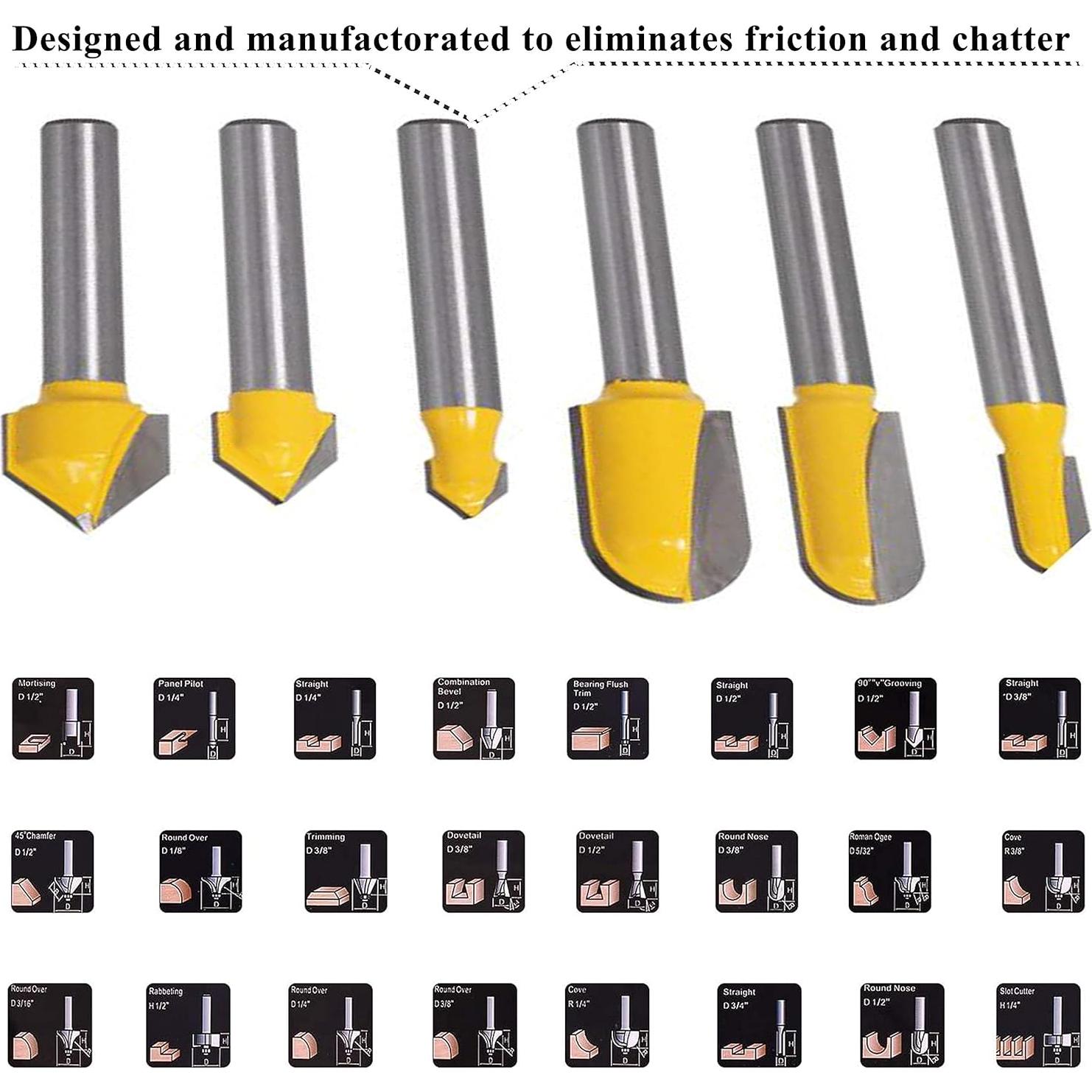 Juego de Brocas de Router OLETBE 43 Piezas 6.35mm Carburo