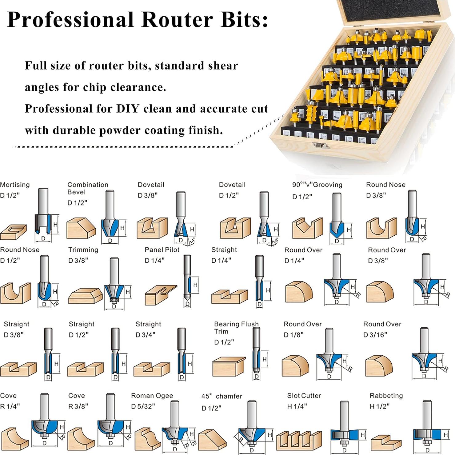 Juego de Brocas de Router OLETBE 43 Piezas 6.35mm Carburo