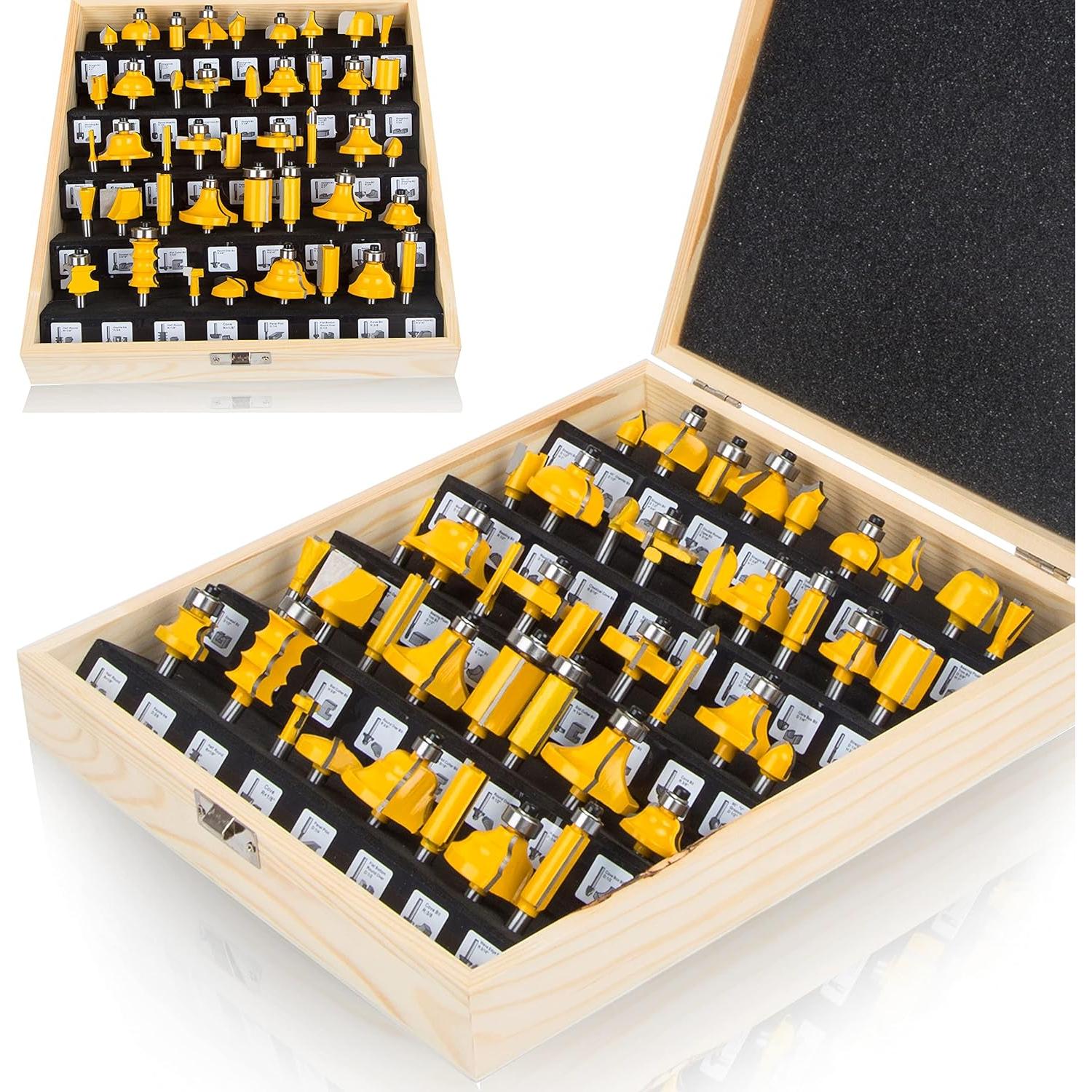 Juego de Brocas de Router OLETBE 43 Piezas 6.35mm Carburo