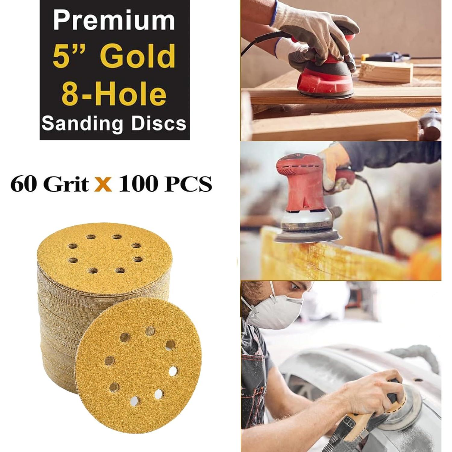 Discos de Lijado 5" FAWTEEM 60 Grano 100 Paquetes Gancho y Lazo