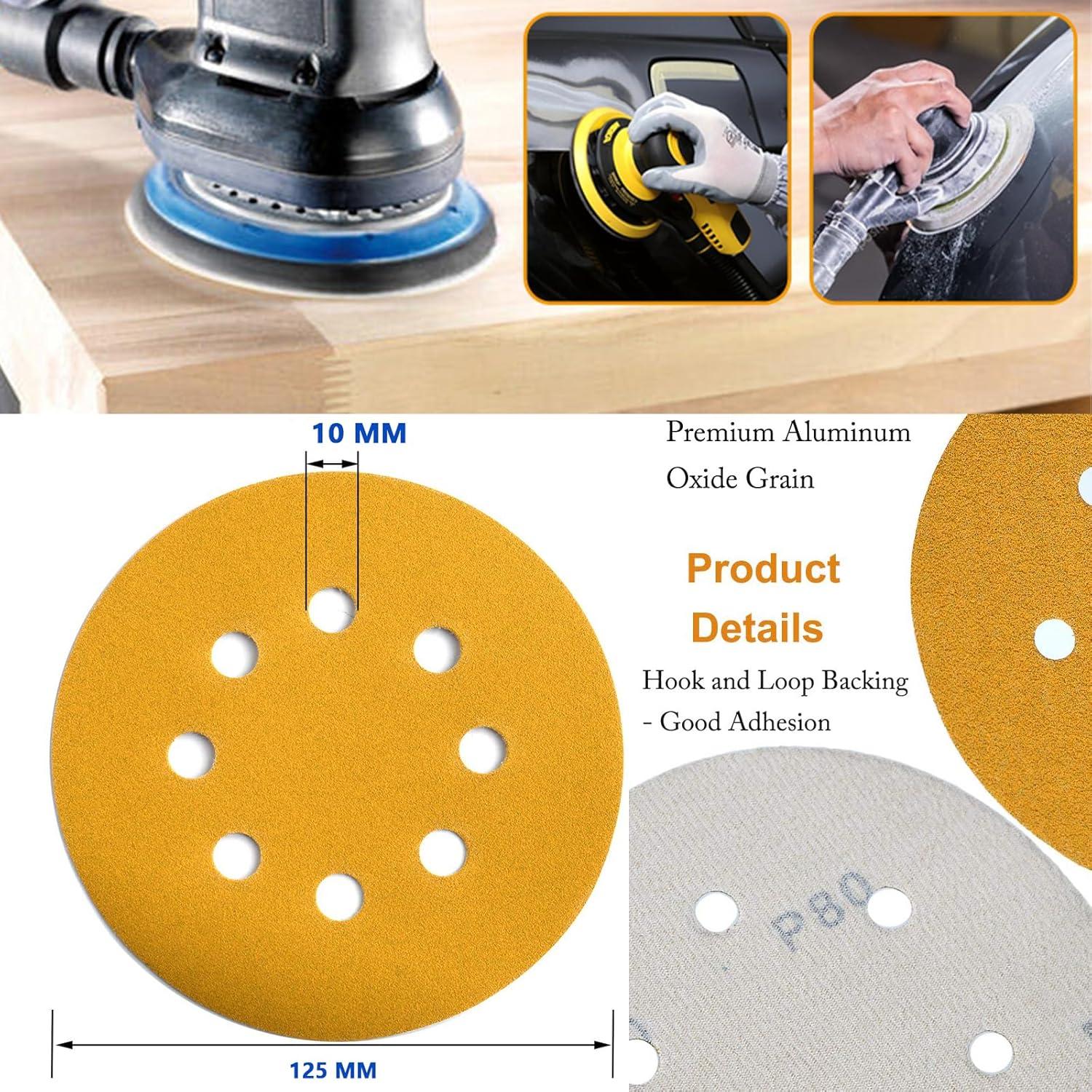 Discos de Lijado 5" FAWTEEM 60 Grano 100 Paquetes Gancho y Lazo