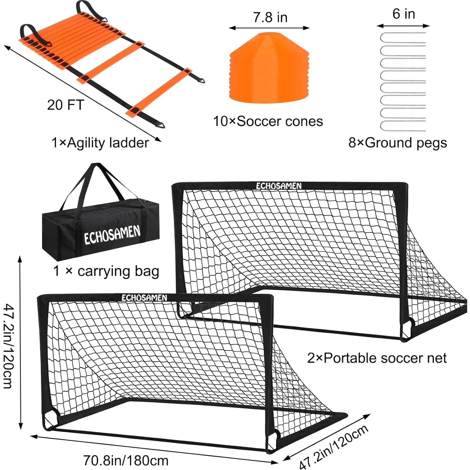 Portería de Fútbol ECHOSAMEN 182x122 cm + Conos y Escalera
