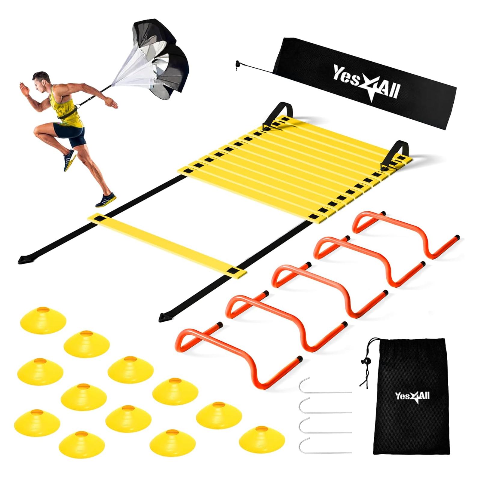 Yes4All Escalera de Agilidad Ajustable + 12 Conos + Vallas