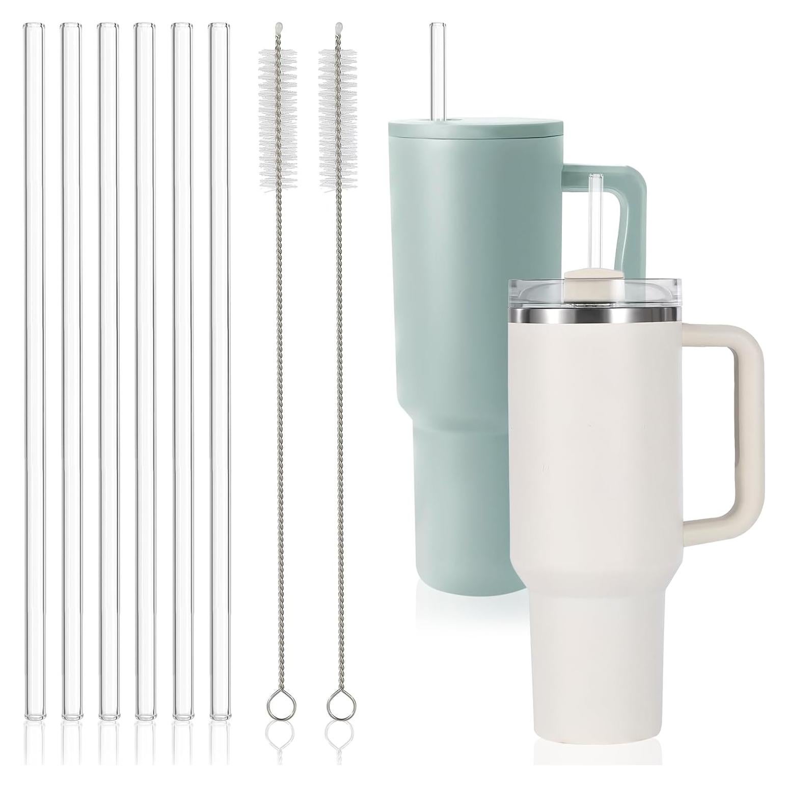 6 Pajitas de Vidrio Reutilizables YINCL 30.48 cm para Taza Stanley