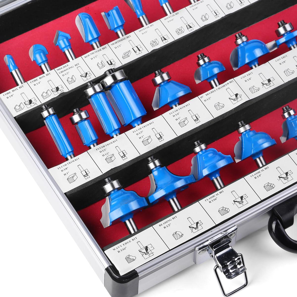 Juego de Brocas de Router JGZUI 35 Piezas 1/4" para Carpintería