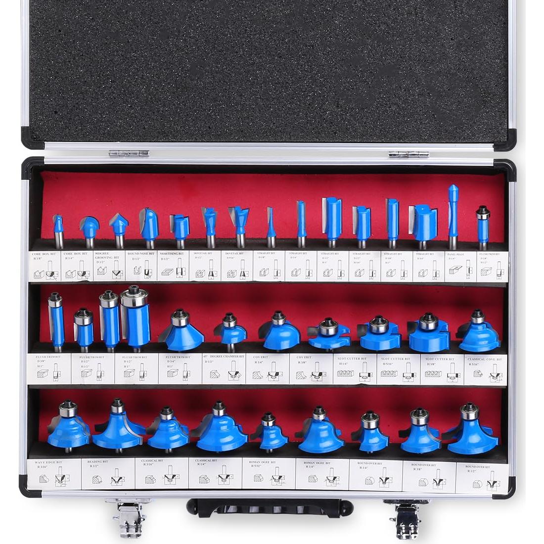 Juego de Brocas de Router JGZUI 35 Piezas 1/4" para Carpintería