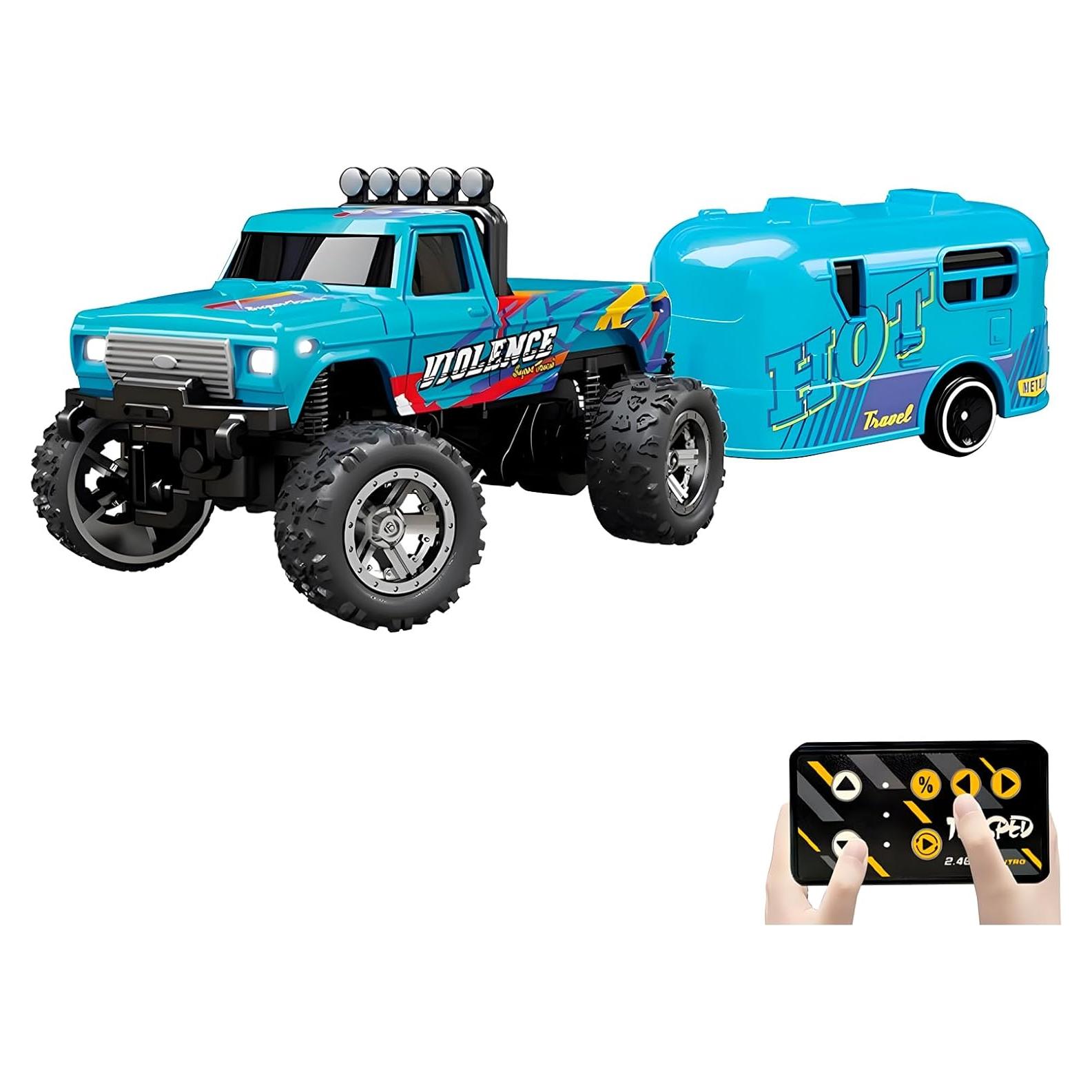 Camión RC Monster Truck 1:64 Azul-B con Luces y Control 2.4G