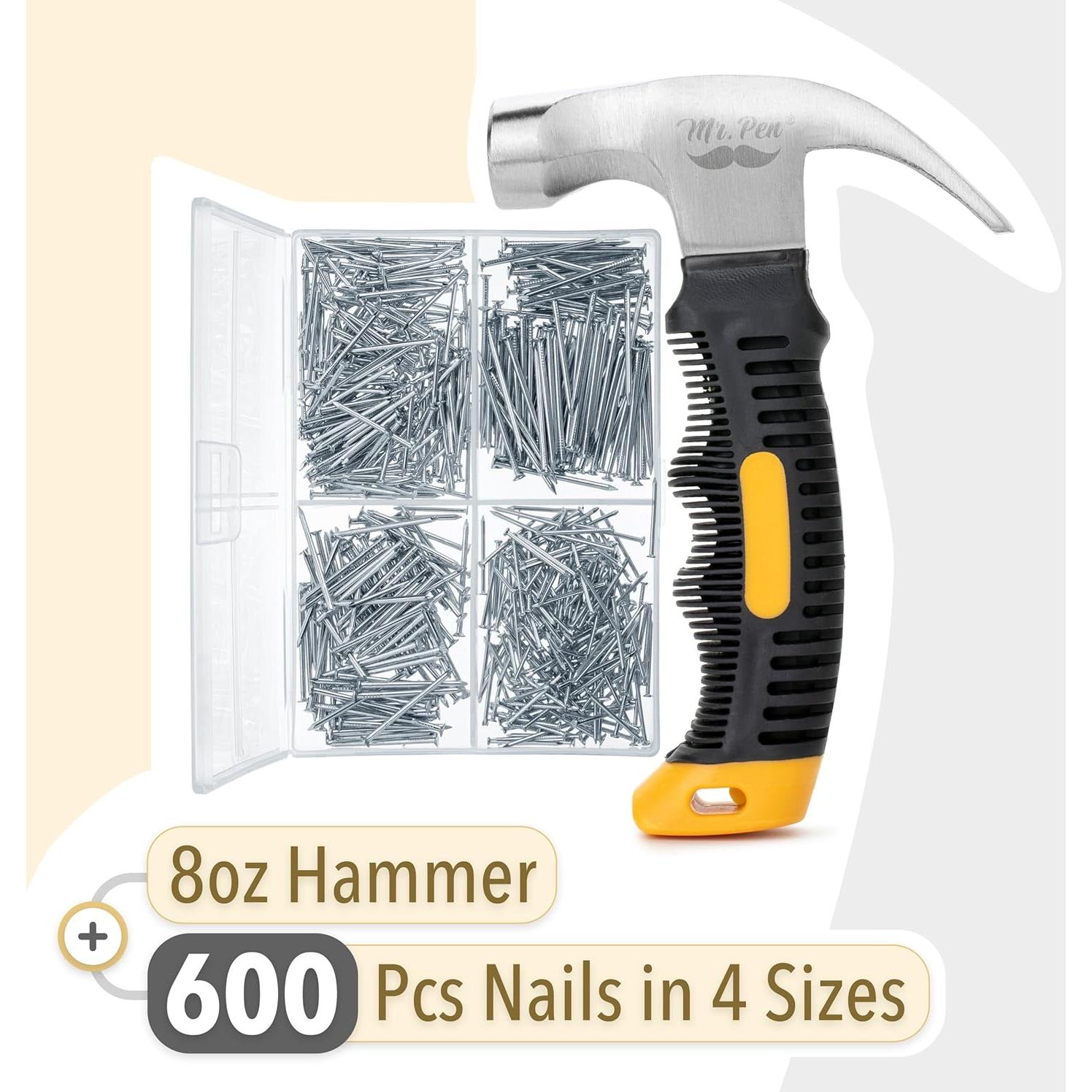 Kit Martillo y Clavos Mr. Pen 600 Pcs 8oz (226g) Amarillo